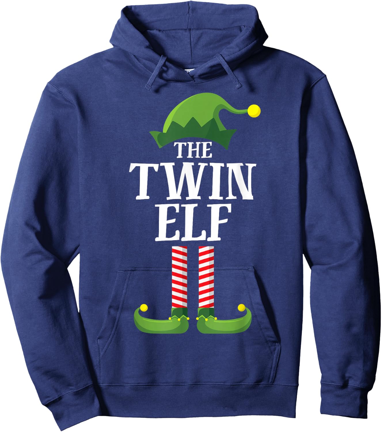 Twin Elf Matching Family Group Funny Christmas Party Pyjamas Hoodie - Hoodie | Navy