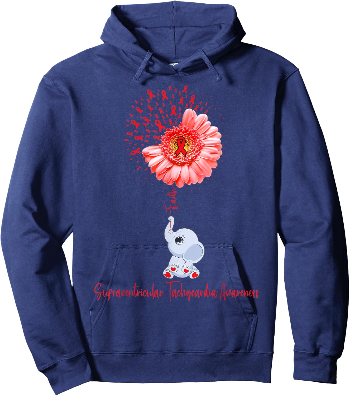 Supraventricular Tachycardia Awareness Faith Elephant Hoodie - Hoodie | Navy