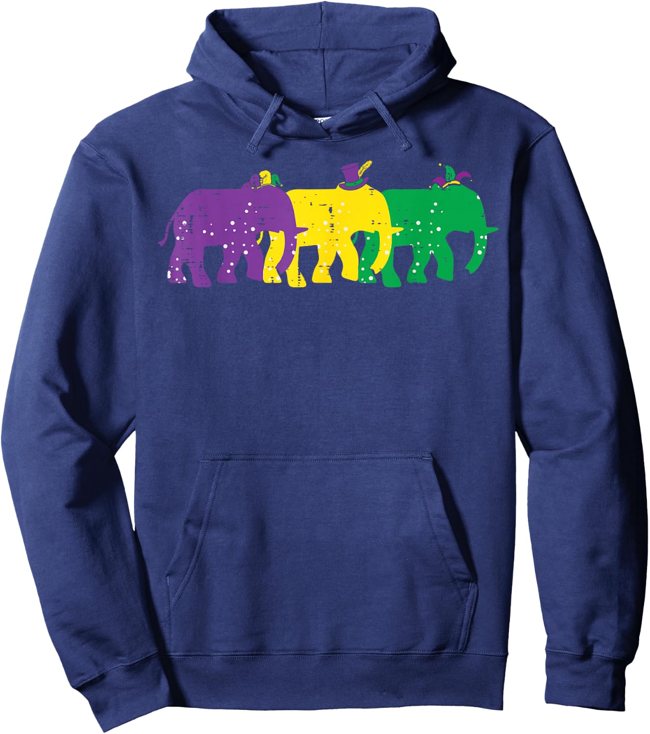 Elephants Purple Yellow Louisiana Mardi Gras Women Men Kids Hoodie - Hoodie | Navy