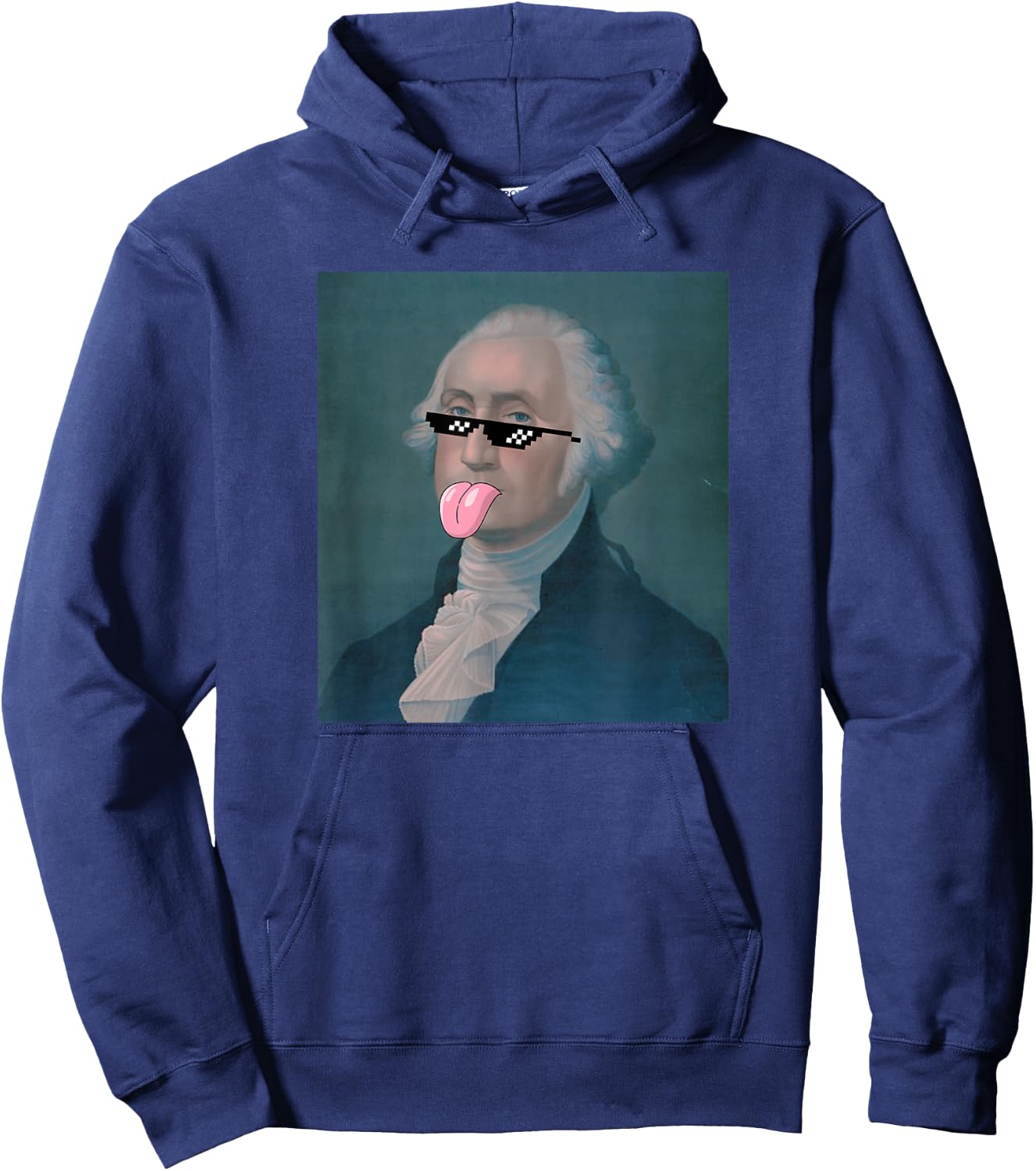 Funny George Sticking Tongue Out and Wearing Glasses Hoodie - Hoodie | Navy