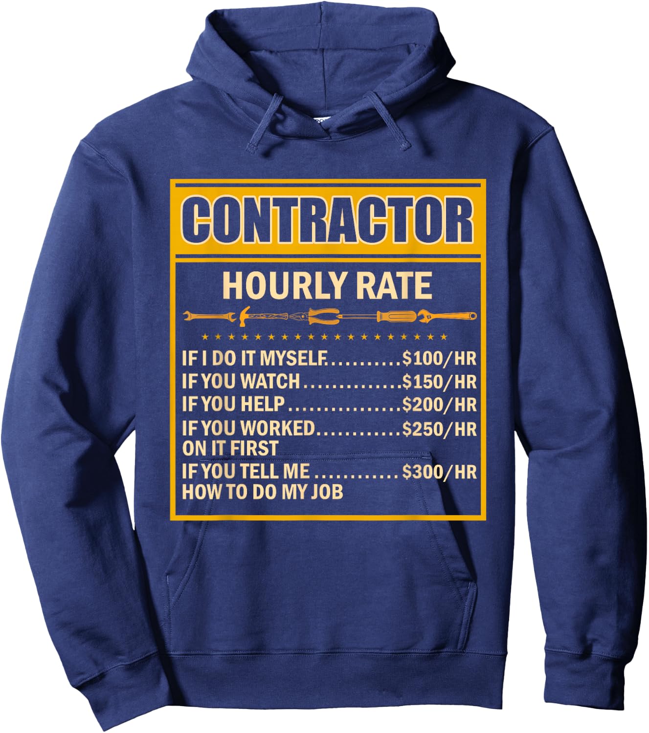 Handyman Price Chart Contractor Hourly Rate Labor Hoodie - Hoodie | Navy