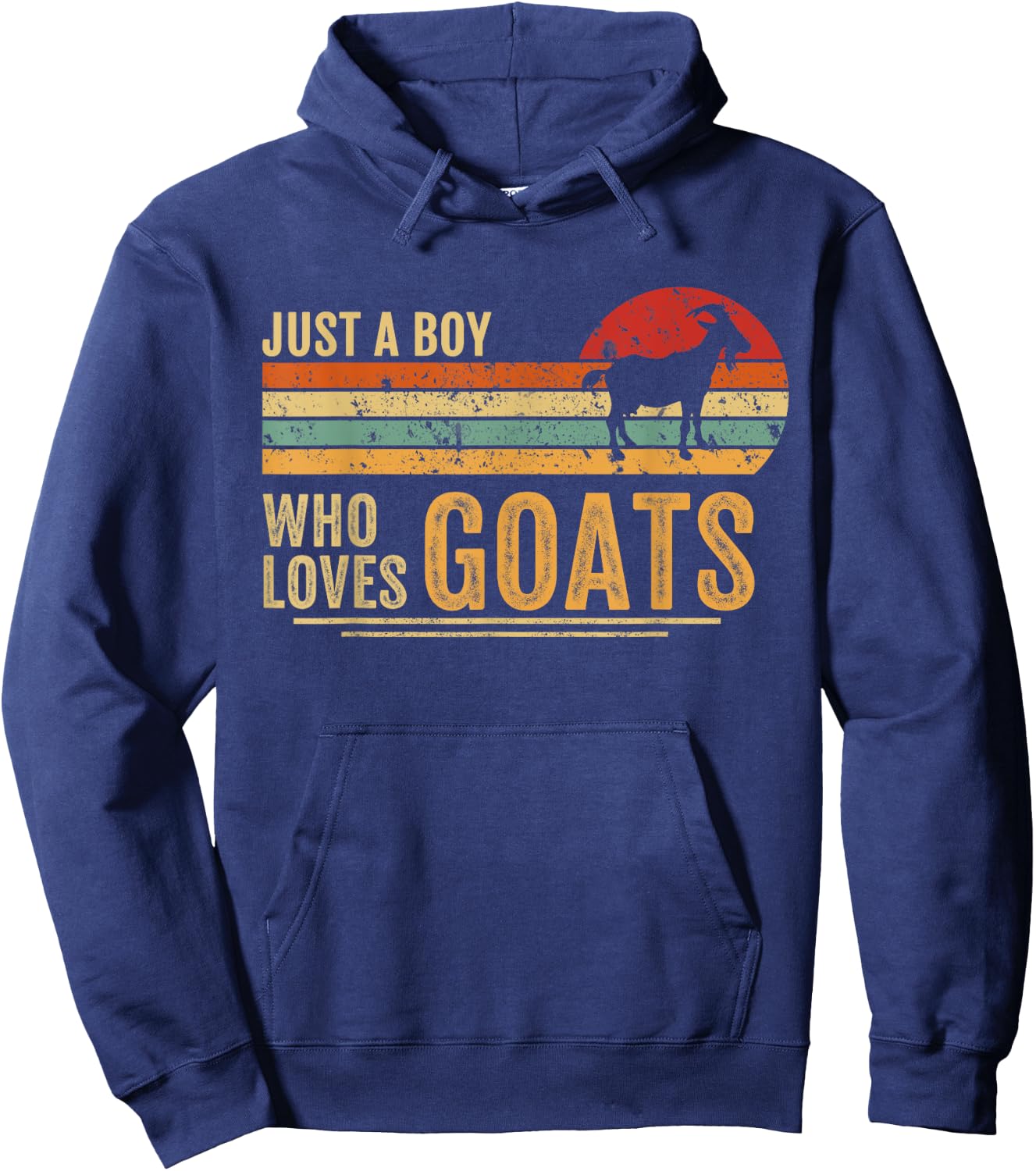 Just A Boy Who Loves Goats Retro Farmer Funny Goats Lover Hoodie - Hoodie | Navy