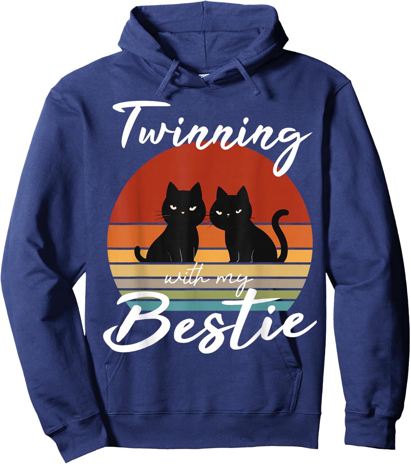 Twinning With My Bestie Friendship Retro Sunset Cat lover Hoodie - Hoodie | Navy