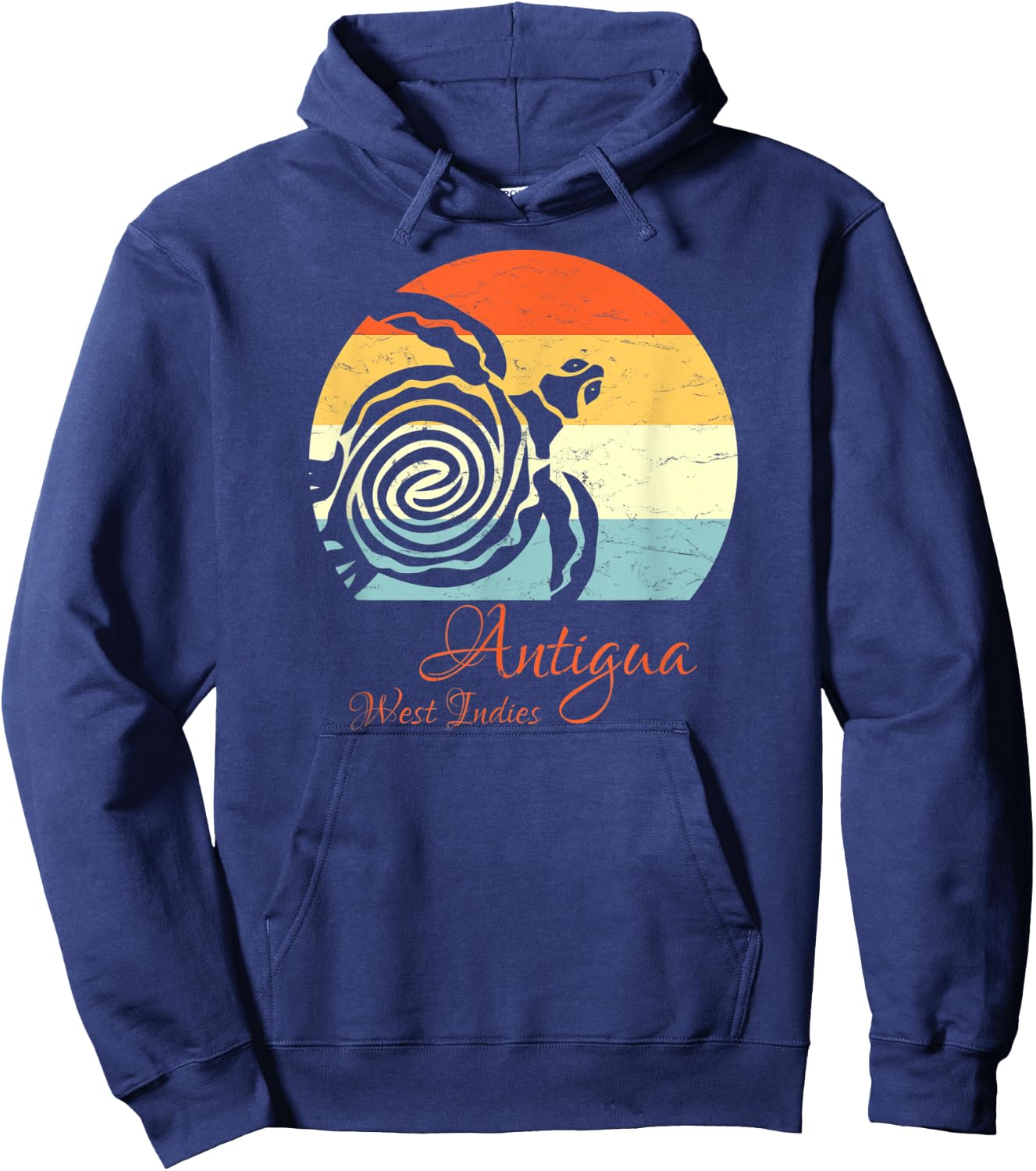 Antigua, West Indies Vintage Retro Sea Turtle Vacation Hoodie - Hoodie | Navy