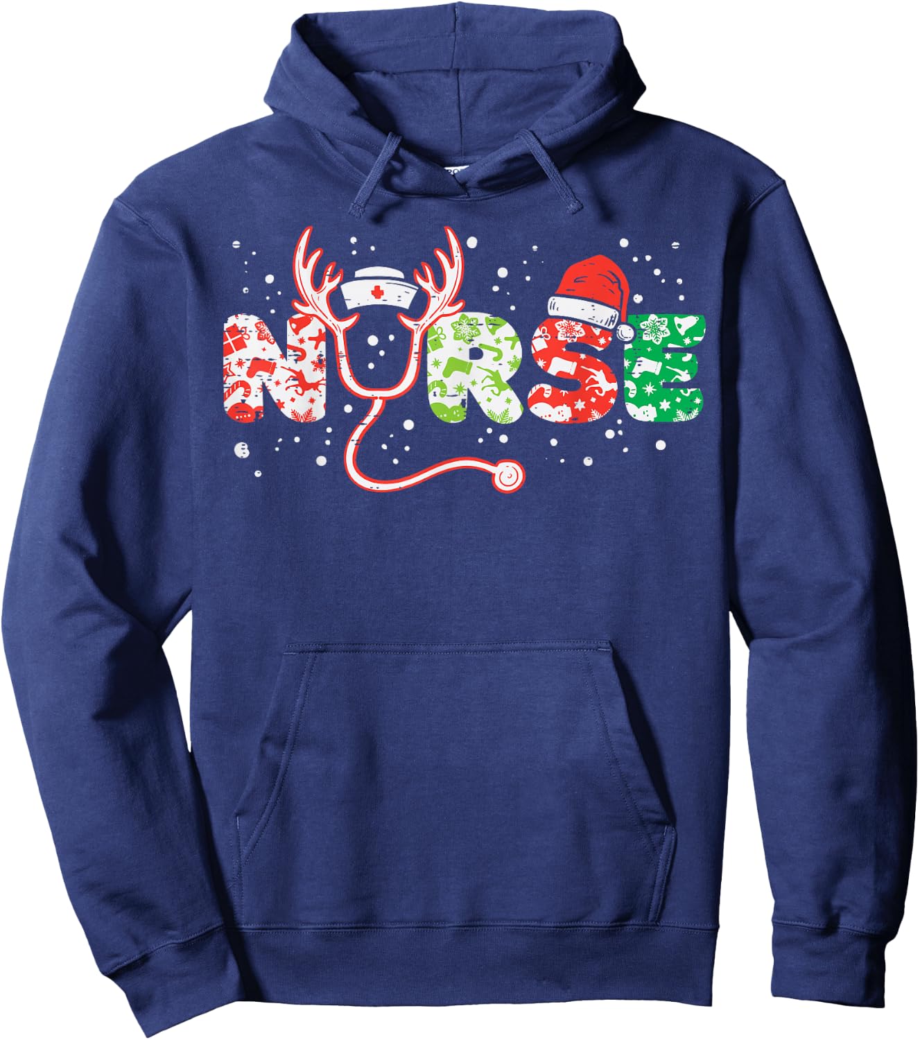 Nurse Christmas Stethoscope Nurses Xmas Scrub Top Women Hoodie - Hoodie | Navy