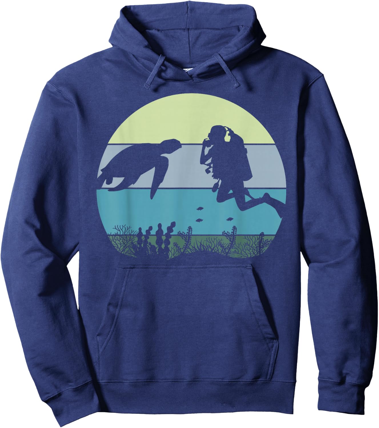 Scuba Diver Diving and Sea Turtle In The Blue Pacific Ocean Hoodie - Hoodie | Navy