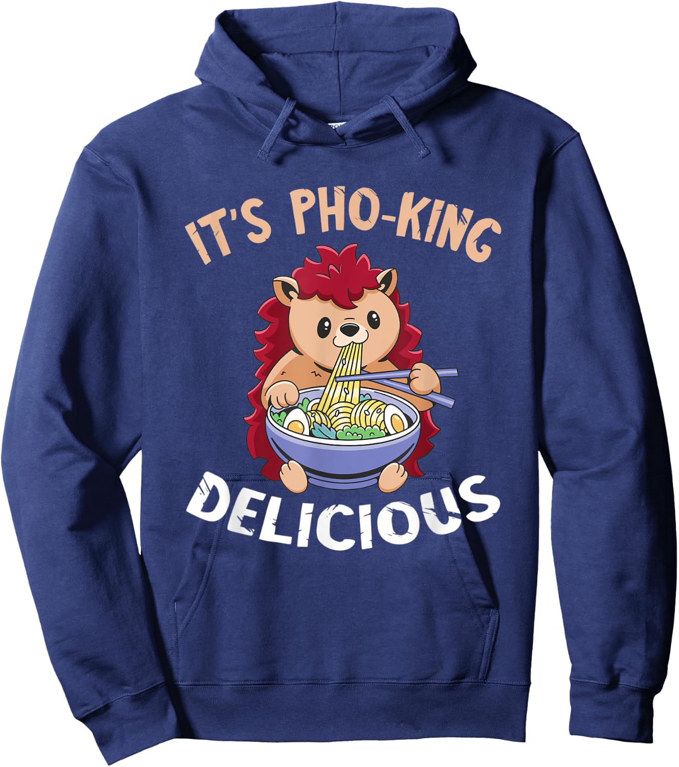 Funny Food Pun Hedgehog Pho Bowl Vietnamese Noodle Soup Hoodie - Hoodie | Navy