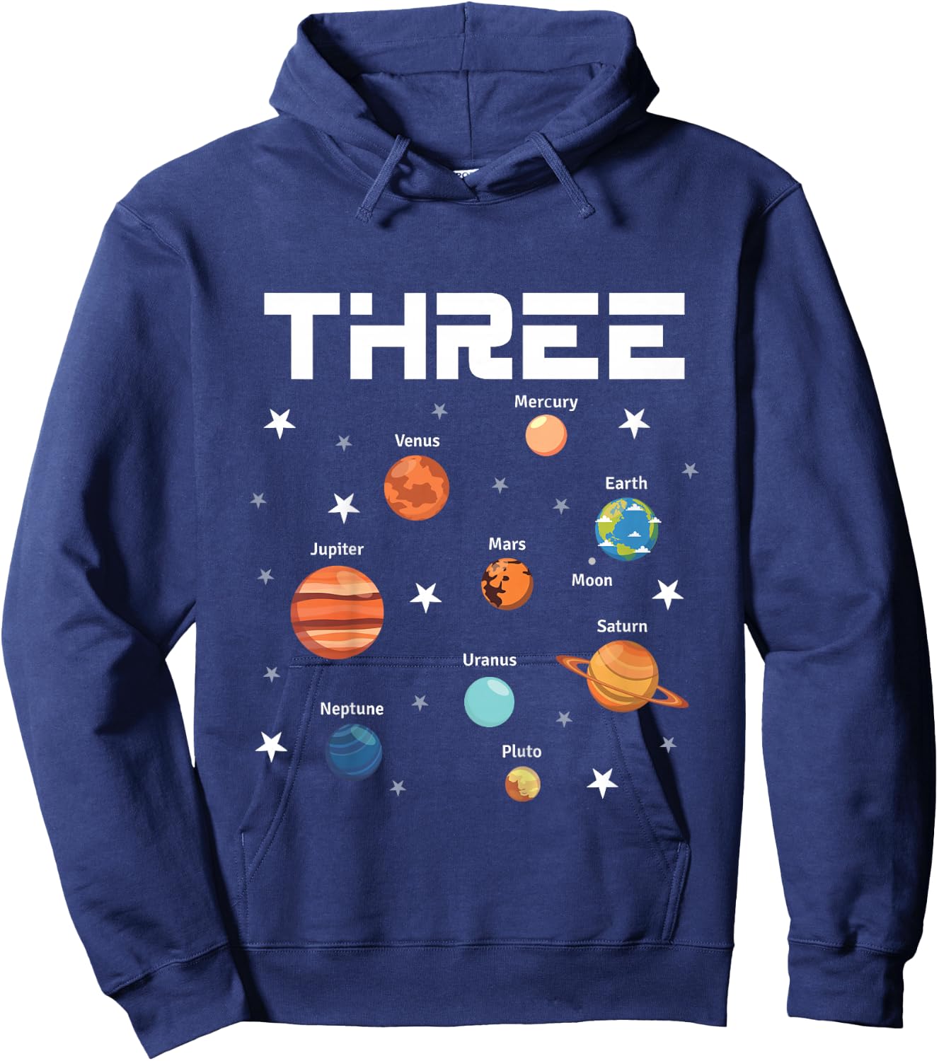 3 Year Old Outer Space Birthday Party Solar Planets 3rd Gift Hoodie - Hoodie | Navy