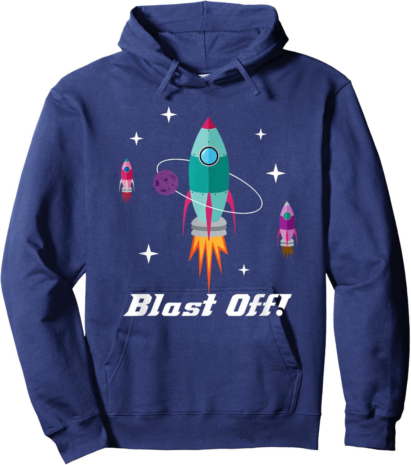 Blast Off Outer Space Rocketship Shirt Hoodie - Hoodie | Navy