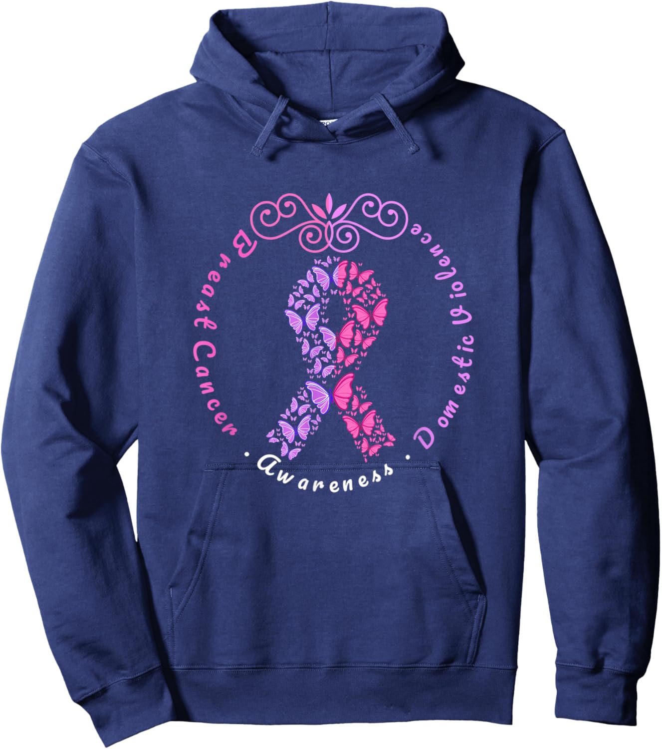 Domestic Violence and Breast Cancer Awareness Month Hoodie - Hoodie | Navy