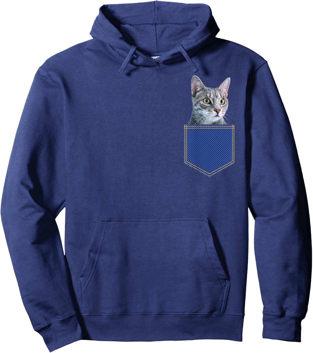 Gray Cat In A Pocket Cute Kitten Pocket Men Women Kids Hoodie - Hoodie | Navy