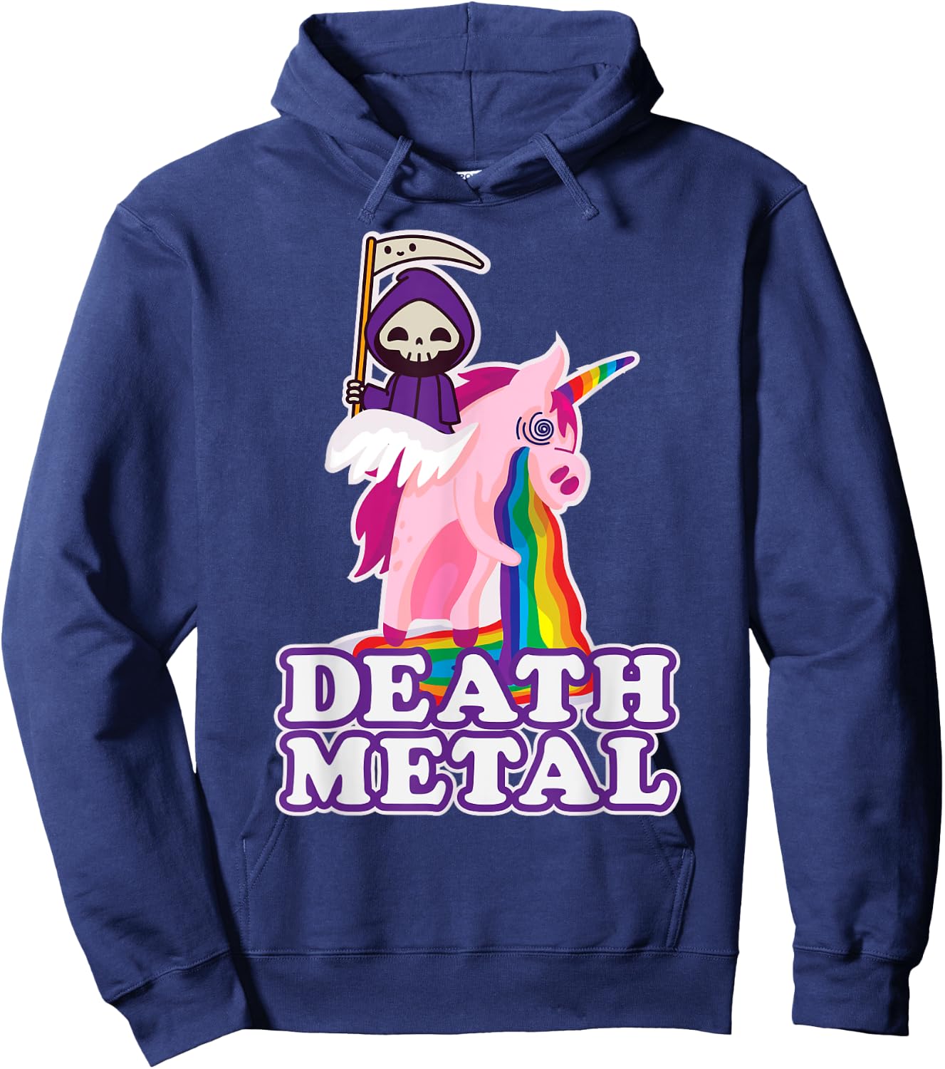 Funny Death Metal Grim Reaper Riding Unicorn Rainbow Hoodie - Hoodie | Navy