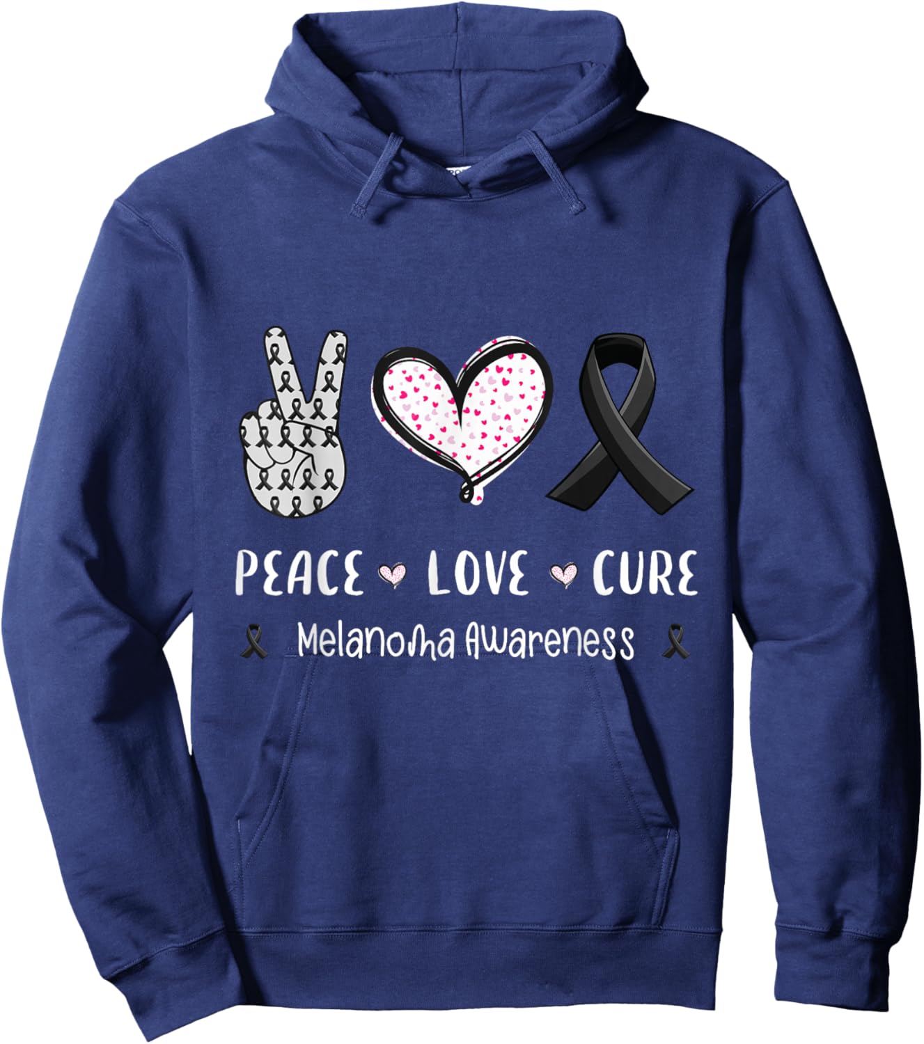 Peace Love cure Melanoma cancer awareness men women kids Hoodie - Hoodie | Navy