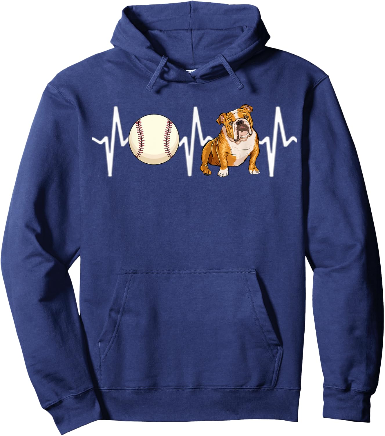 Baseball Bulldog Heartbeat Dog Lover Hoodie - Hoodie | Navy
