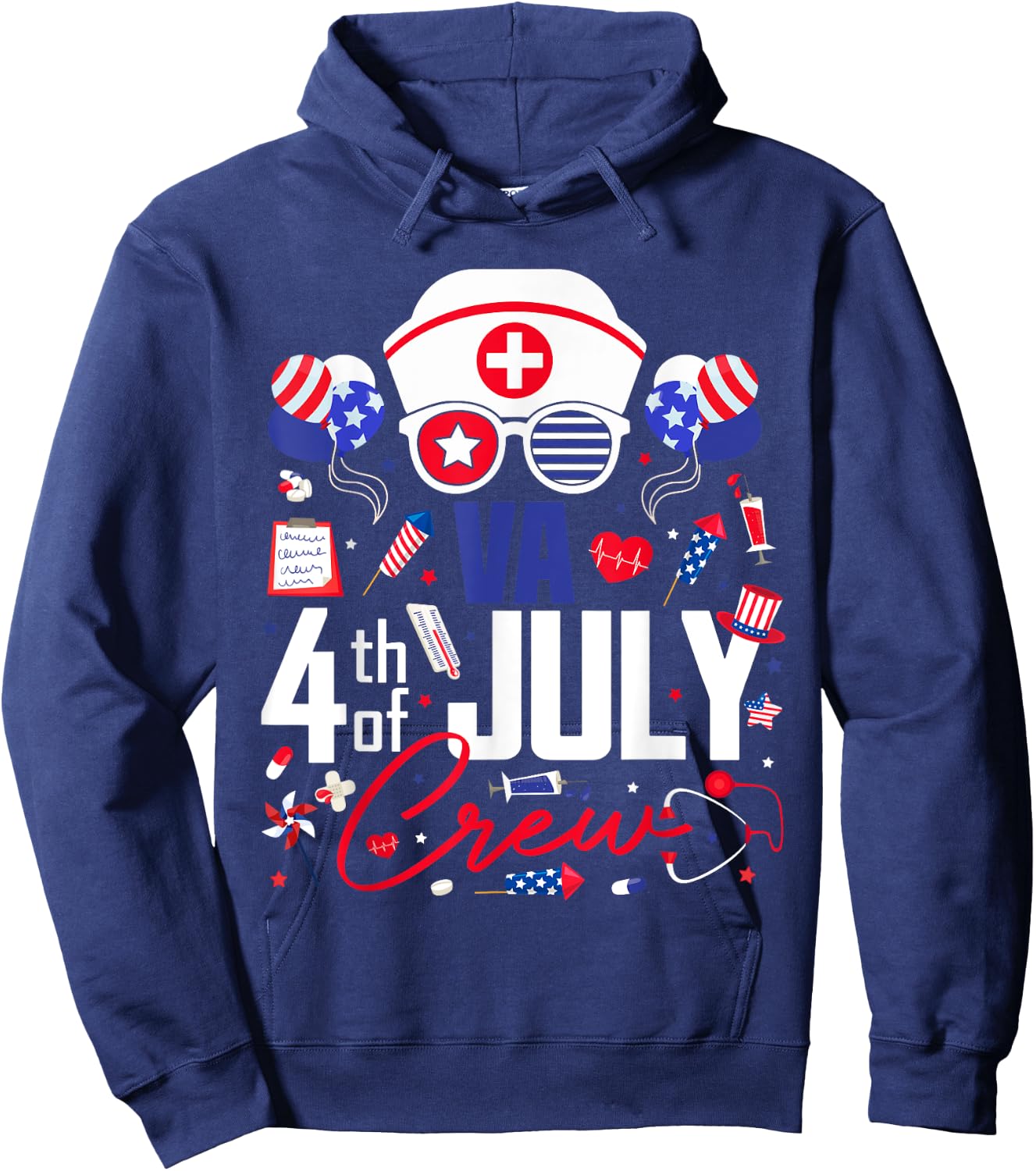 Va Nurse 4th of July Crew Independence Day Patriotic Nurses Hoodie - Hoodie | Navy