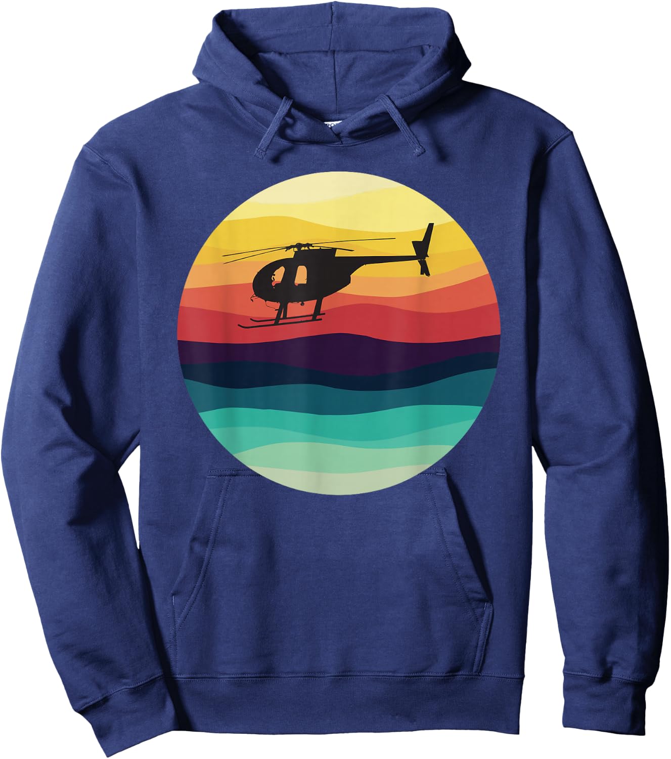 Retro Helicopter Silhouette MD 500 Sunset Pilot Hoodie - Hoodie | Navy