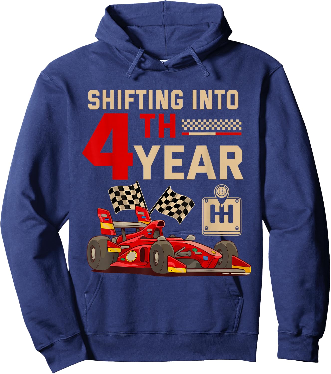 Shifting Into 4 Year Boy Birthday Racing Car Theme Party Hoodie - Hoodie | Navy