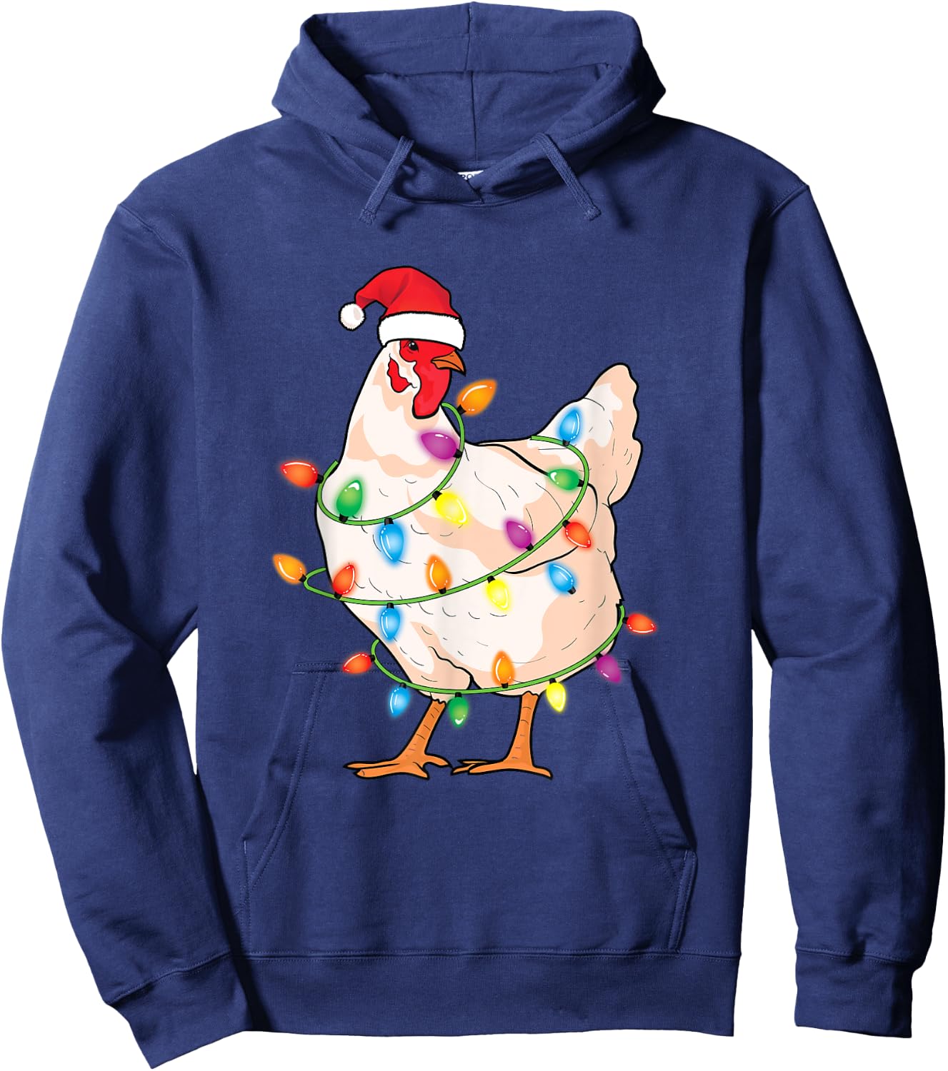 Chicken Christmas Tree with Santa Hat Farmer Funny Chicken Hoodie - Hoodie | Navy