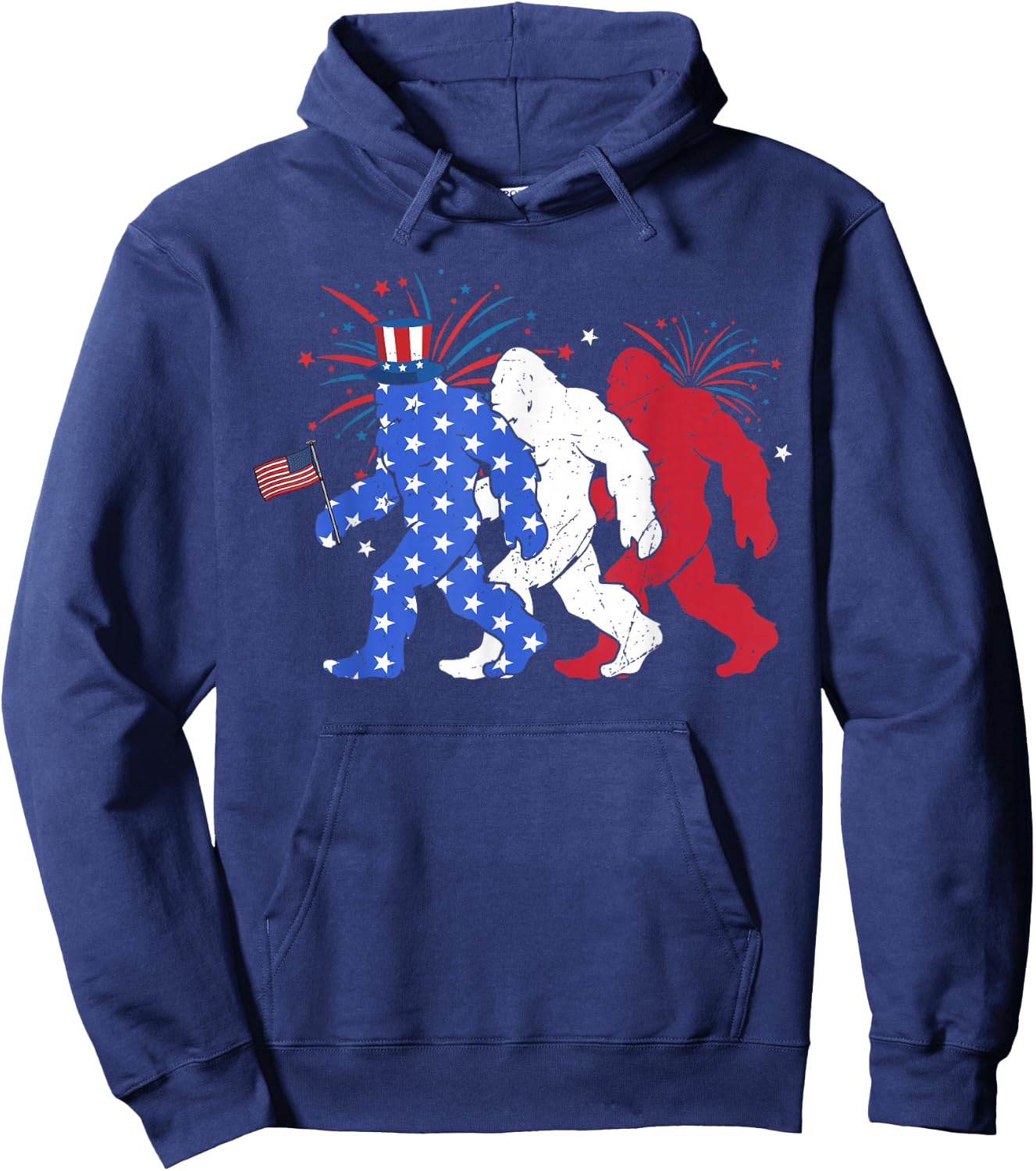 Bigfoot Sasquatch American Flag Patriotic Fourth of July Men Hoodie - Hoodie | Navy
