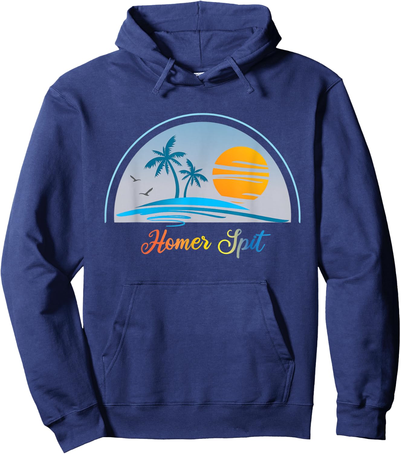 Homer Spit AK Alaska Souvenir Palm Tree Surfer Graphic Hoodie - Hoodie | Navy