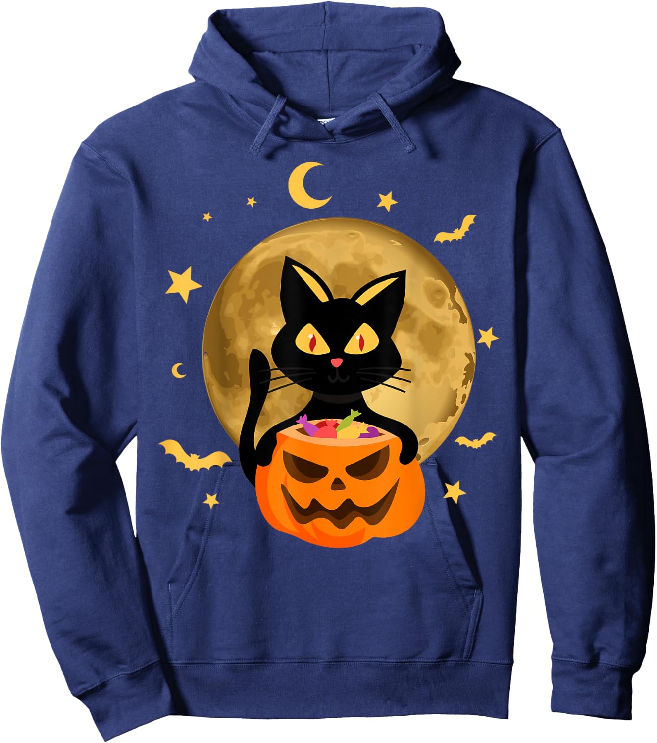 Halloween Black Cat Scary Pumpkin On the Moon Men Women Kids Hoodie - Hoodie | Navy
