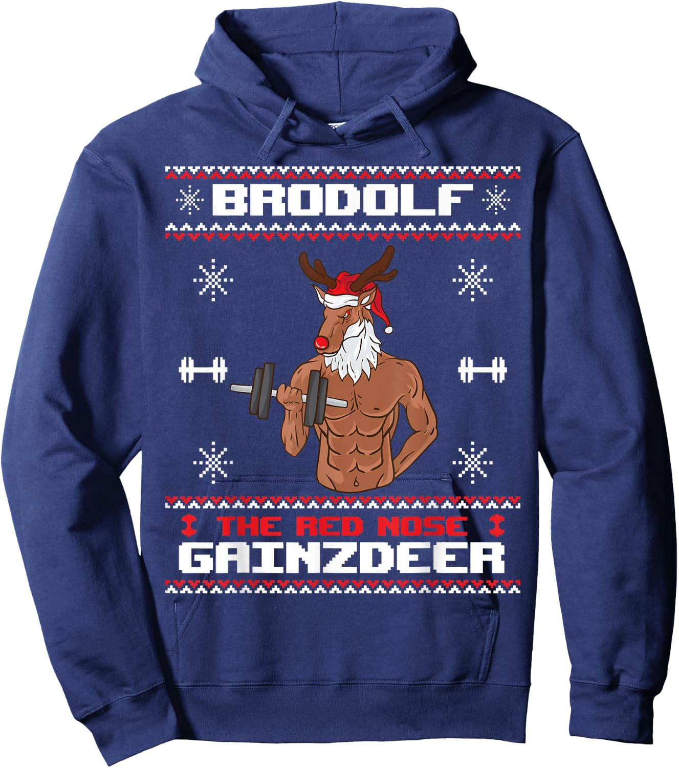 Brodolf The Red Nose Gainzdeer Gym Ugly Christmas Sweater Hoodie - Hoodie | Navy