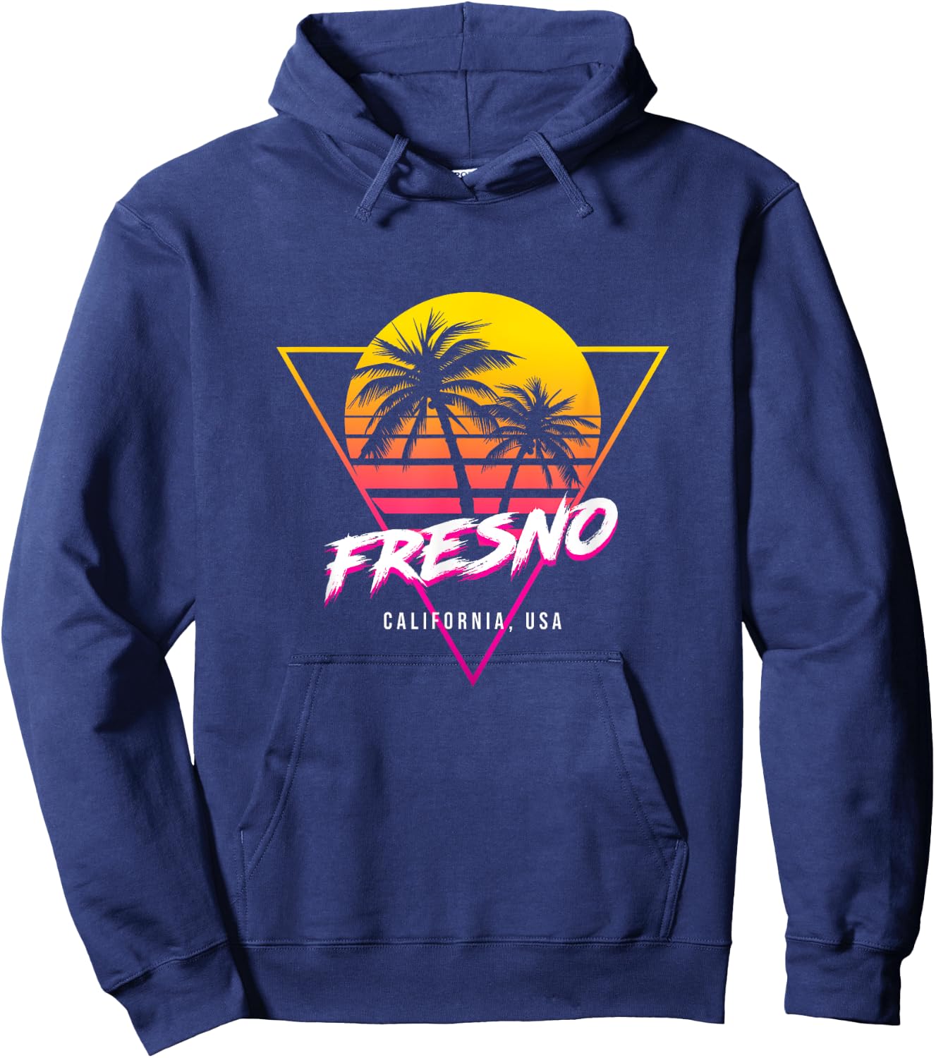 Fresno California Palm Trees USA Surfing Retro Sun Hoodie - Hoodie | Navy