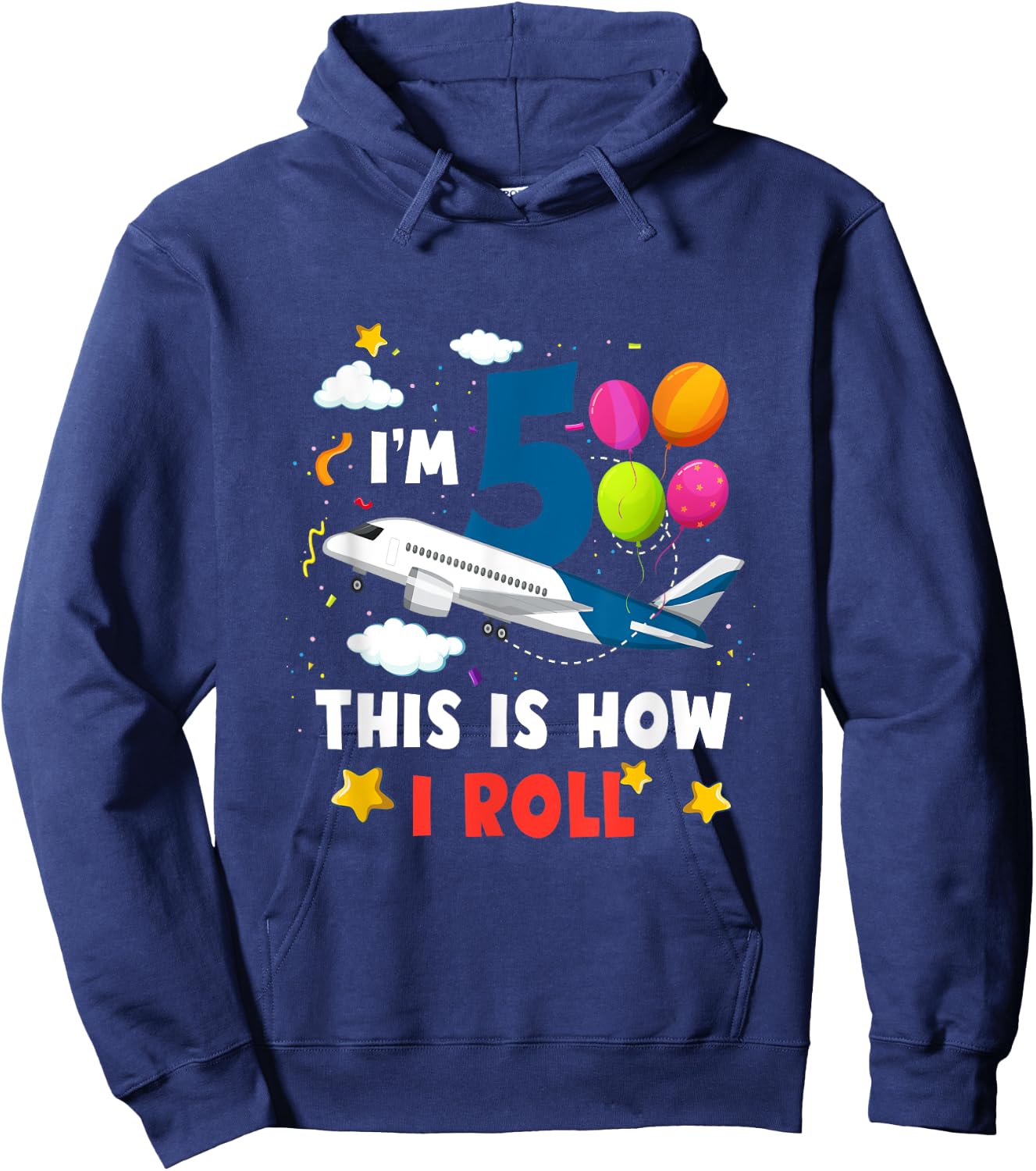 I'm 5 This 's How I Roll Airplane Pilot 5th Birthday Boys Hoodie - Hoodie | Navy
