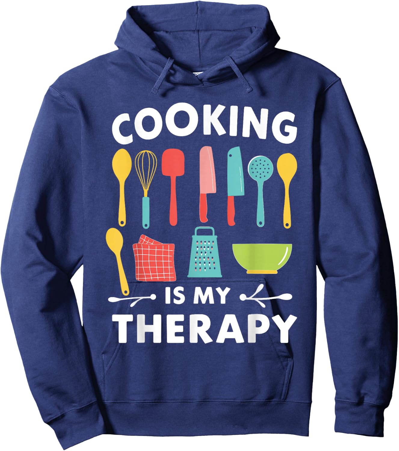 Cooking is My Therapy Funny Chef Design Hoodie - Hoodie | Navy