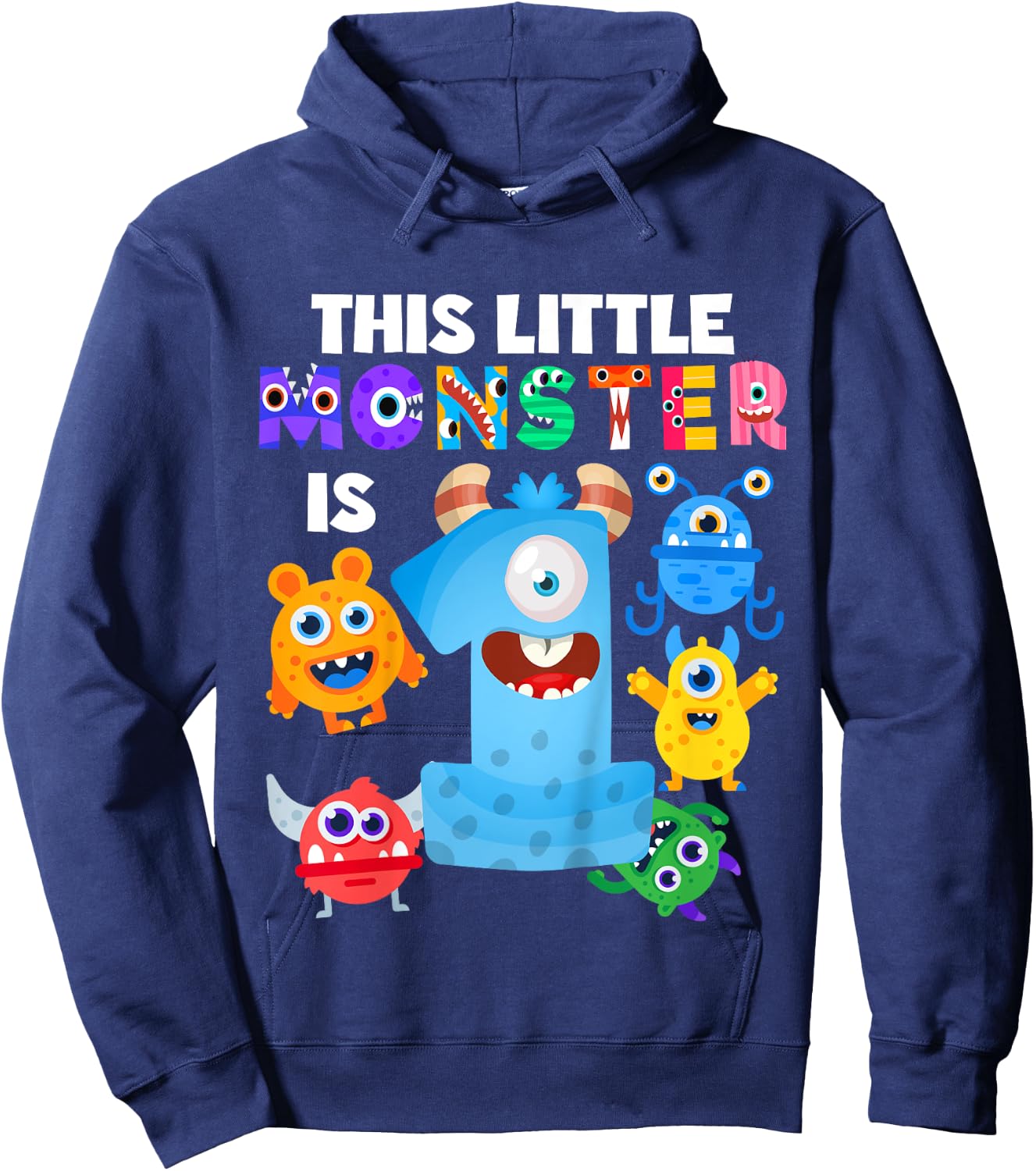 This Little Monster is 1 One Year 1st Birthday Party Aliens Hoodie - Hoodie | Navy