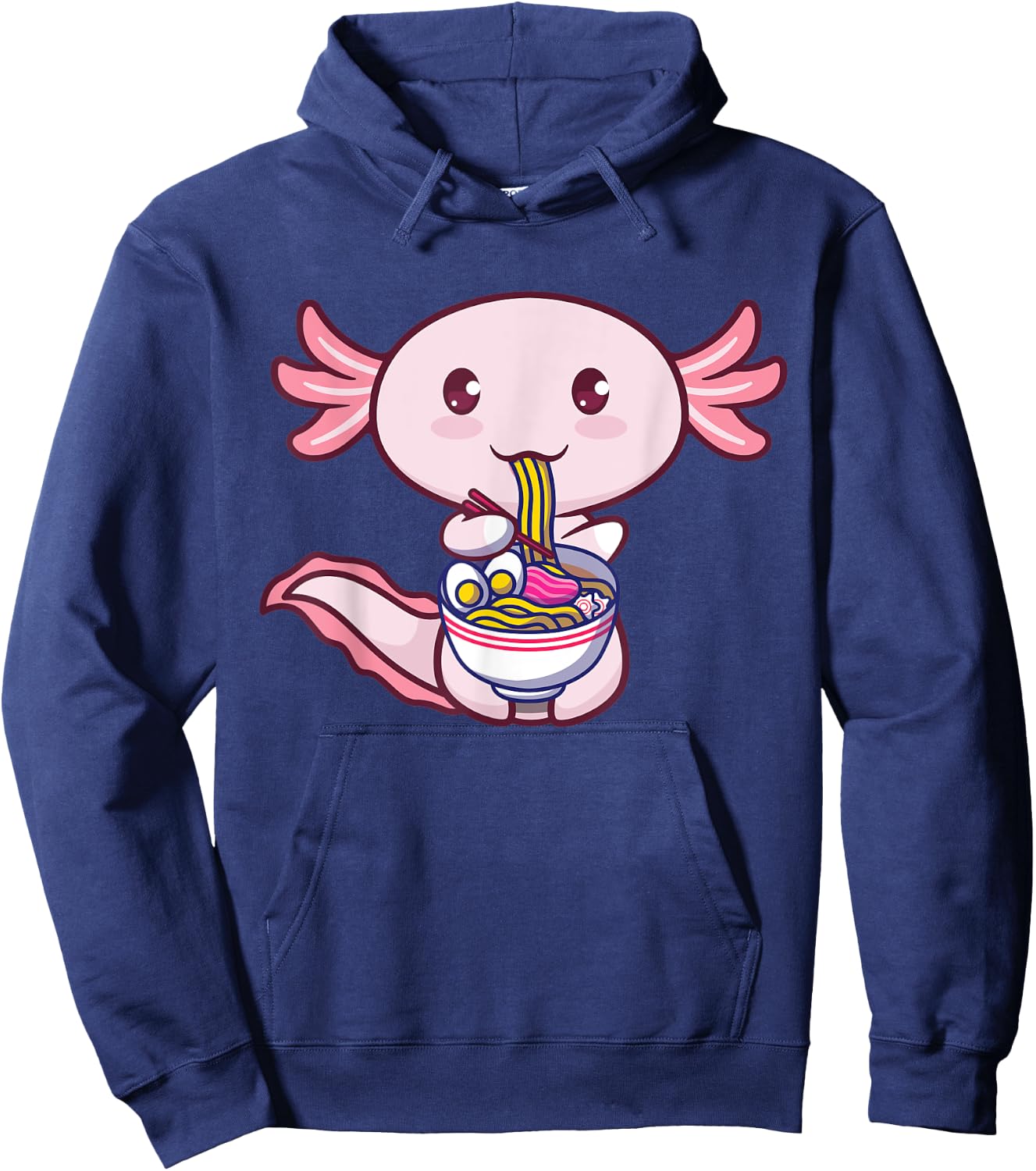 Ramen Axolotl Fish Eating Ramen Cute Kawaii Amine Japanese Hoodie - Hoodie | Navy