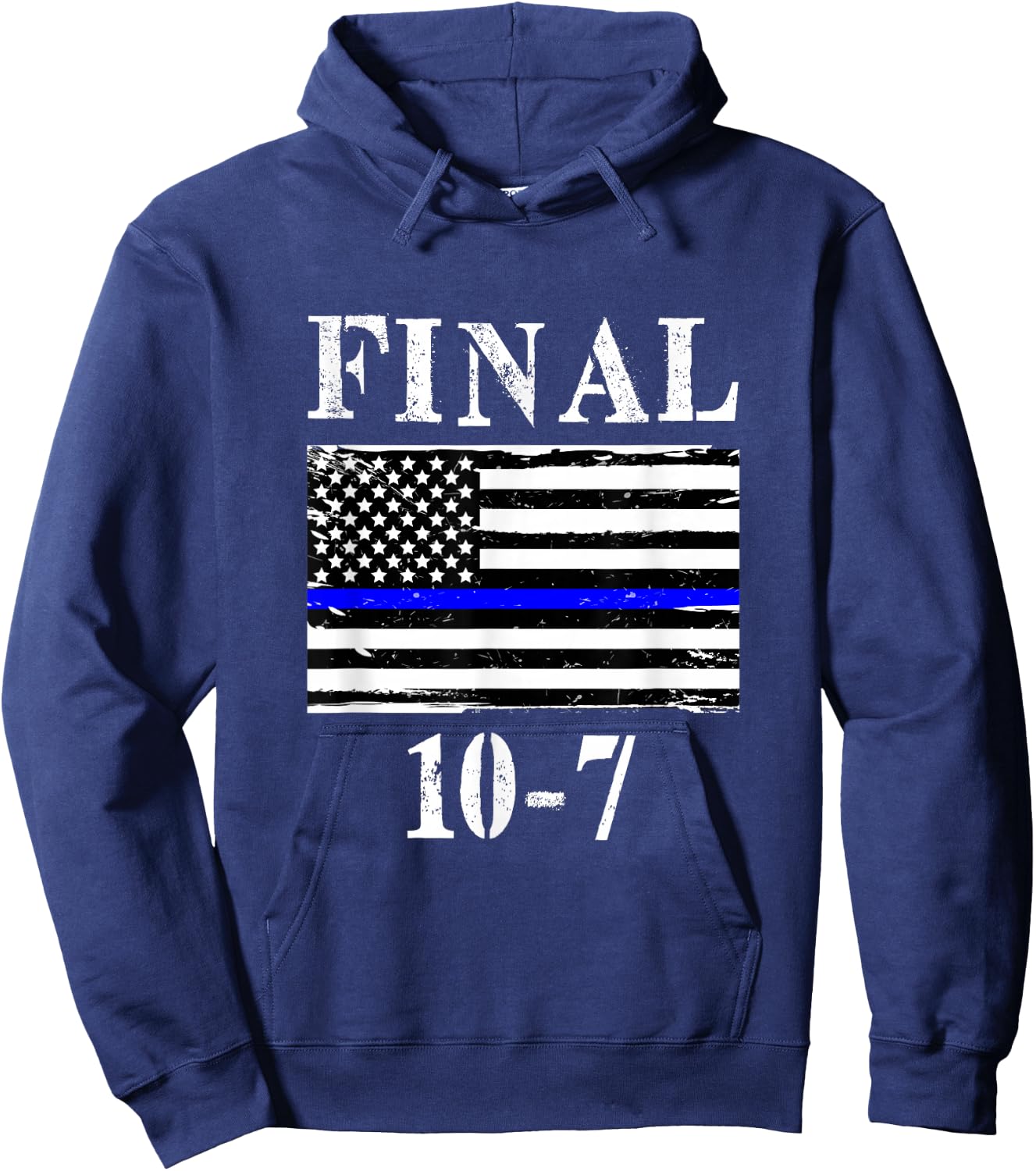 Final 10-7 Retired Police Officer Code, Thin Blue Line Flag Hoodie - Hoodie | Navy