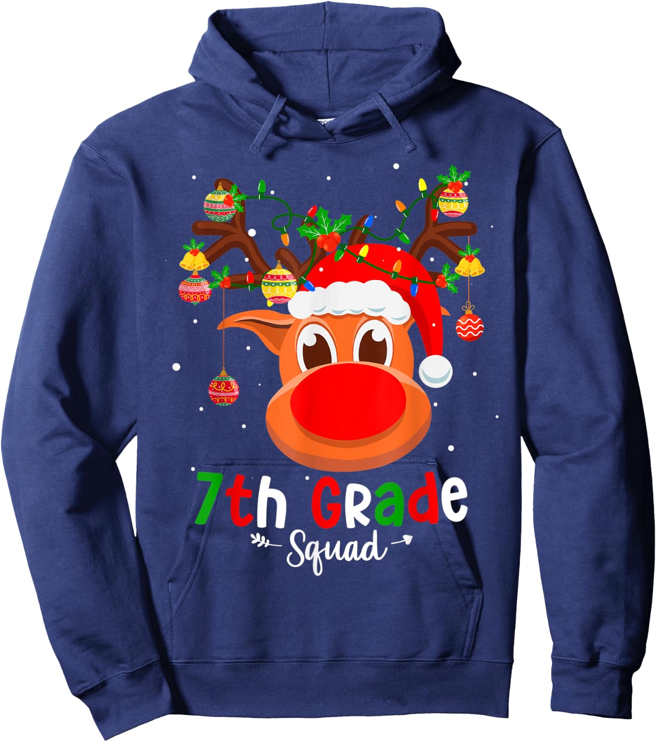 7th Grade Squad Plaid Reindeer Santa Hat Teacher Christmas Men Women Kids Hoodie - Hoodie | Navy