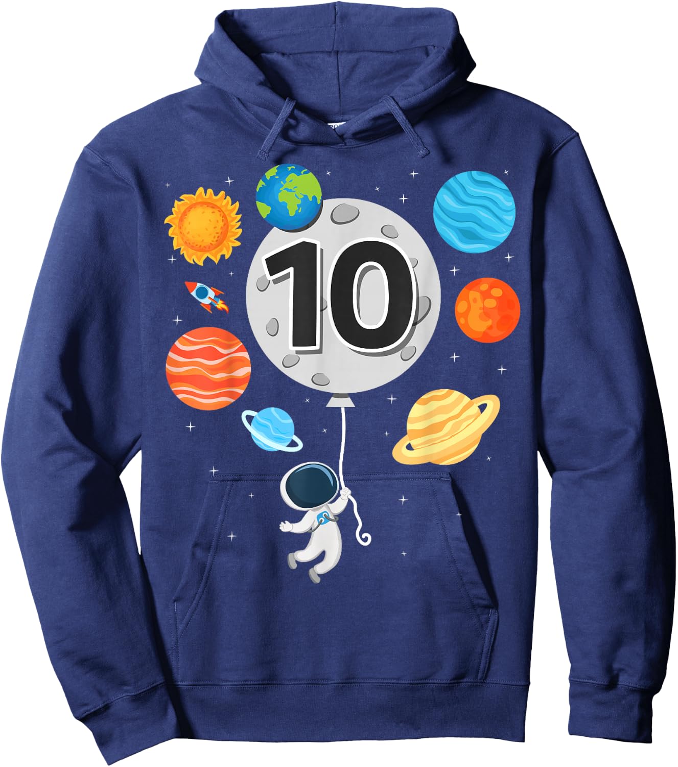 10th Birthday Astronaut Balloon Planet 10 Year Old Boy Hoodie - Hoodie | Navy