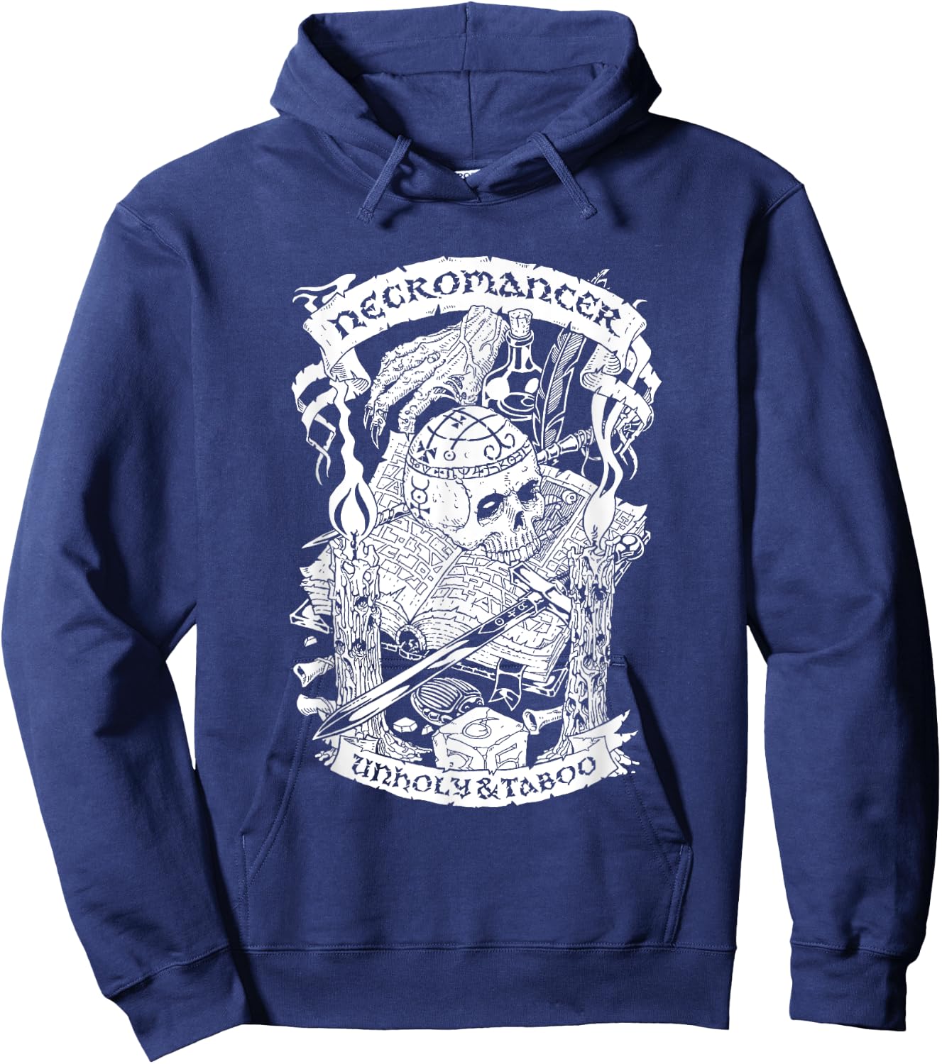 Games Sesh Fantasy RPG Necromancer - -Adults, Black, Small Hoodie - Hoodie | Navy