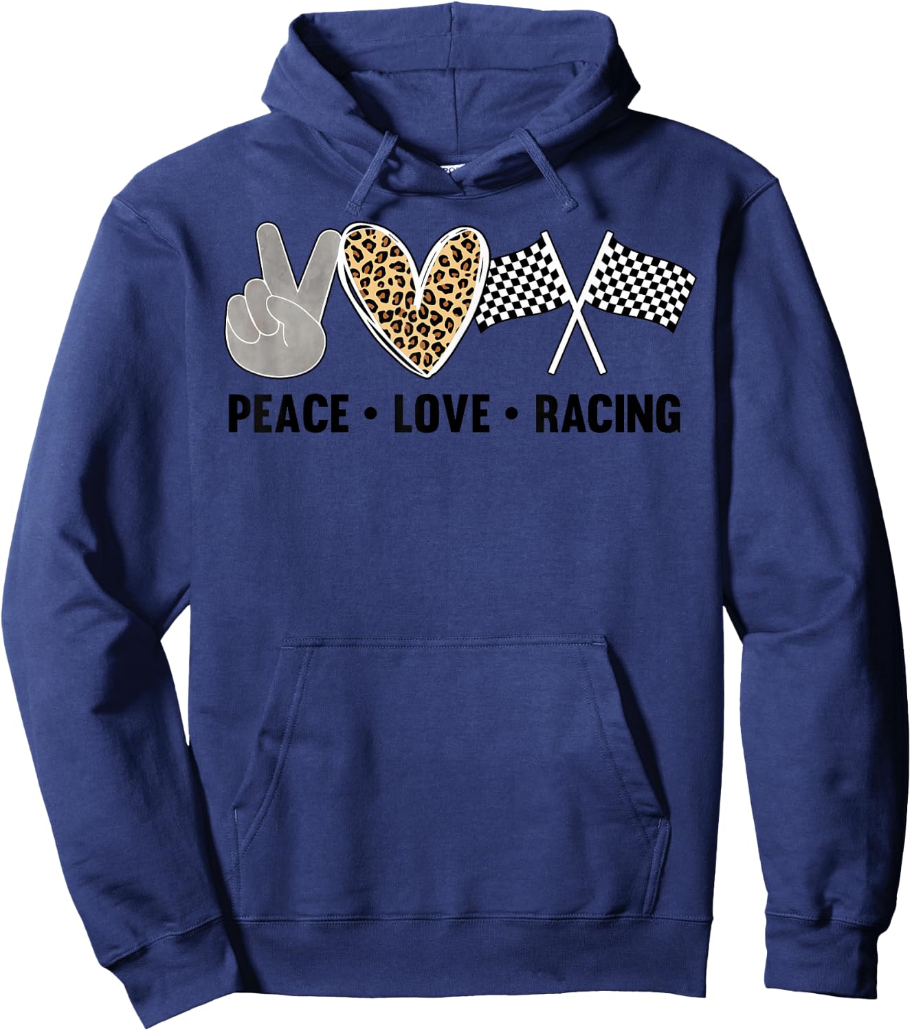 Women's Racing Design Kids Girls Peace Love Racing Race Flag Hoodie - Hoodie | Navy