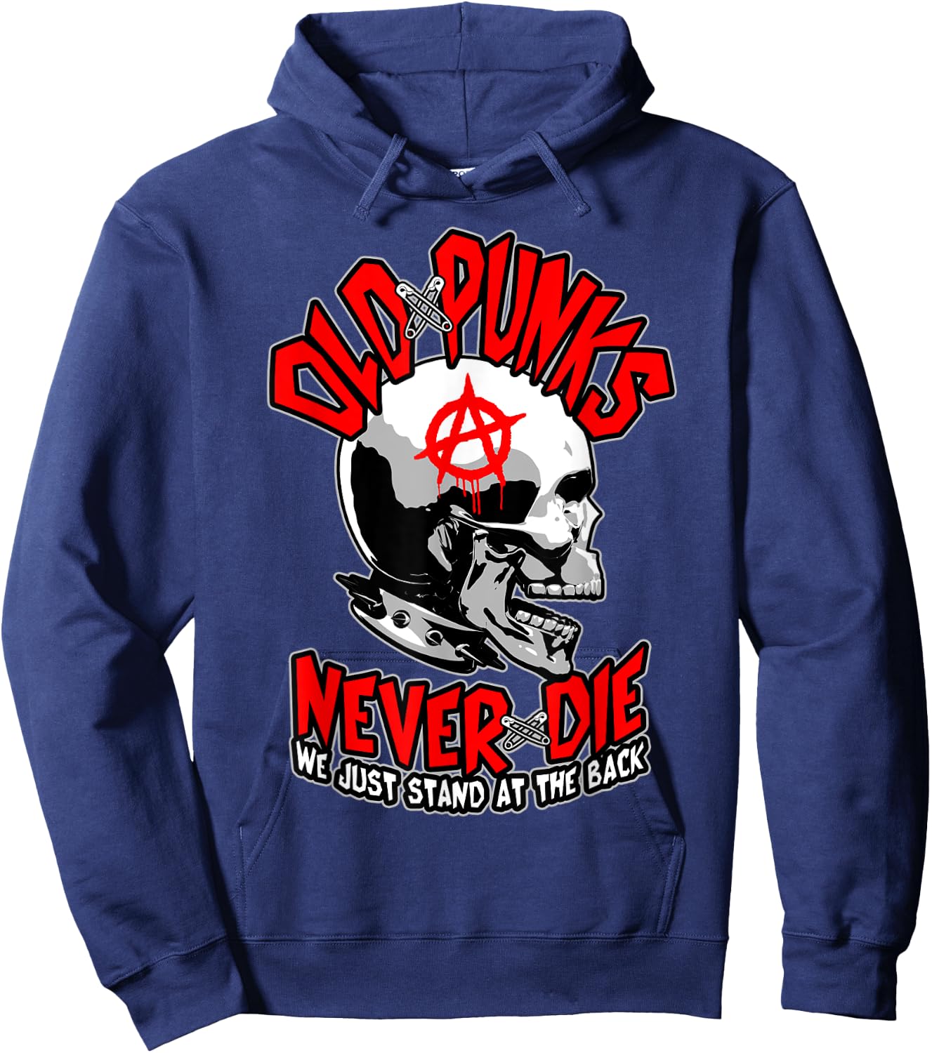 Old Punks Never Die Punk Rock Music Mohawk Skull Hoodie - Hoodie | Navy
