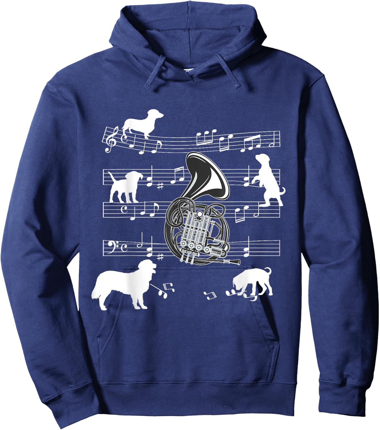 French Horn Player Dog for Horn Player Dogs and French Horn Men Women Girls Kids Hoodie - Hoodie | Navy