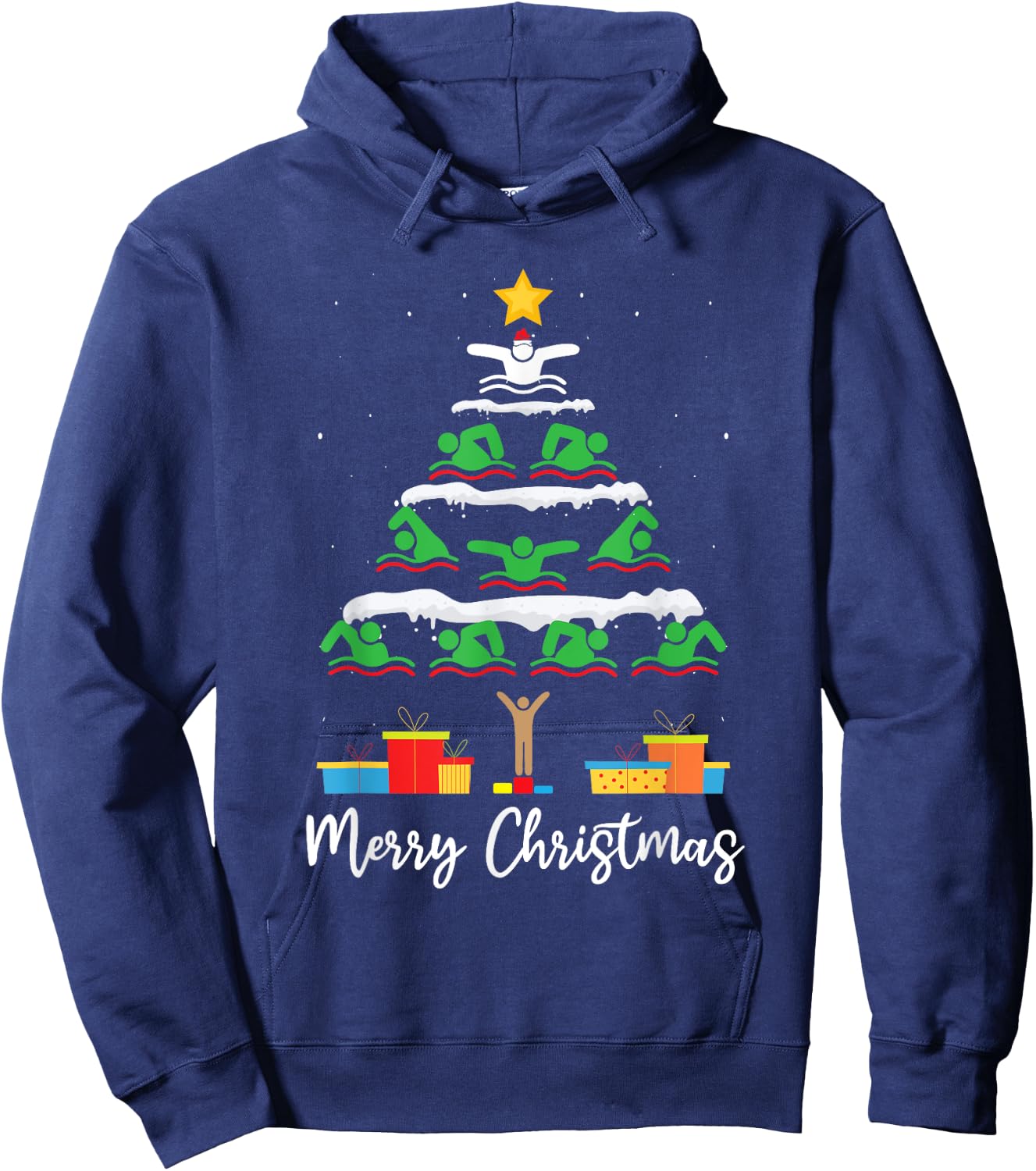 Merry Christmas Santa Christmas Tree Swiming Lover Swimmer Hoodie - Hoodie | Navy