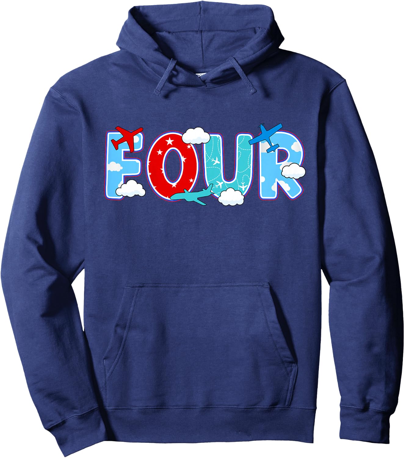 4th Airplane Birthday Party Four Year Old Pilot Birthday Hoodie - Hoodie | Navy