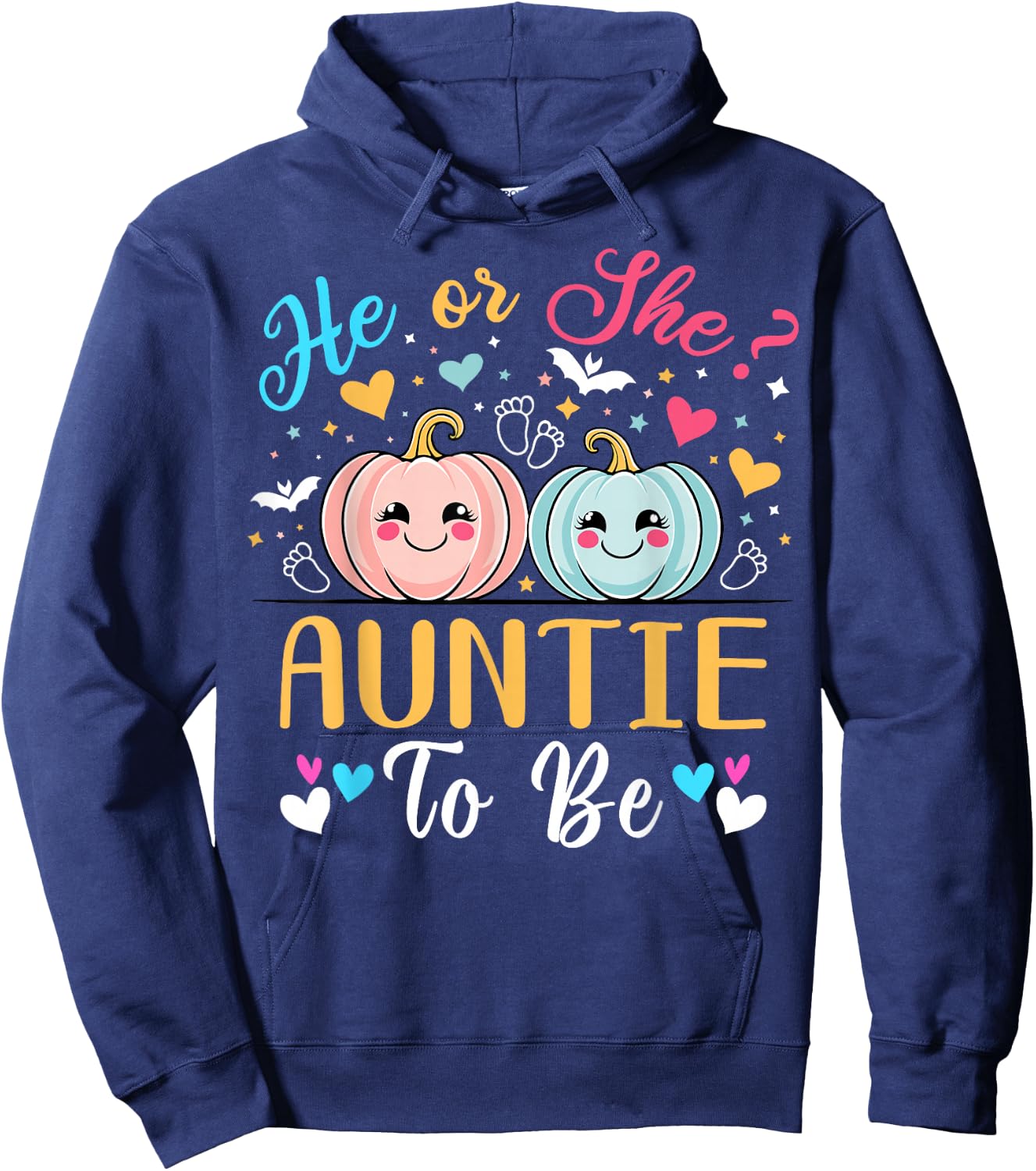 Halloween Gender Reveal He or She Auntie to Be Pumpkin Hoodie - Hoodie | Navy