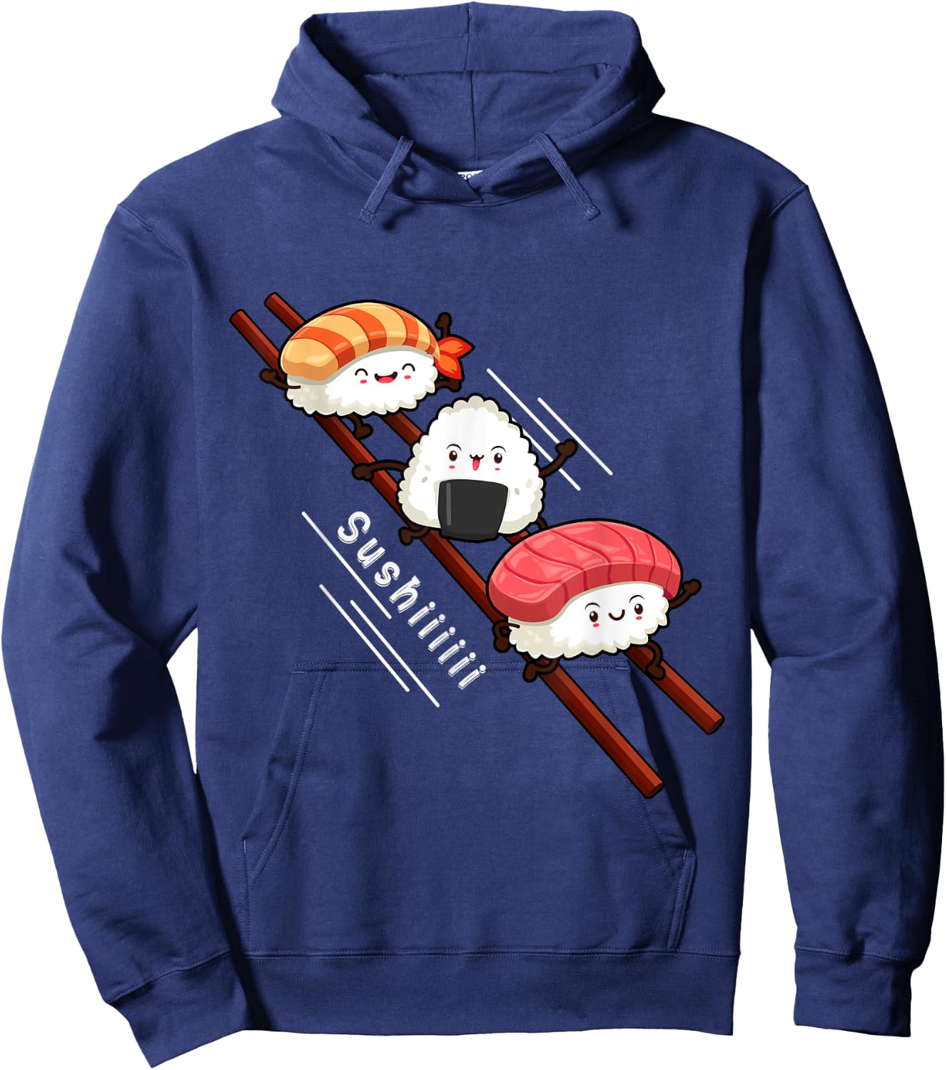 Sushi Sliding On Chopsticks Funny Kawaii Anime Japanese food Hoodie - Hoodie | Navy