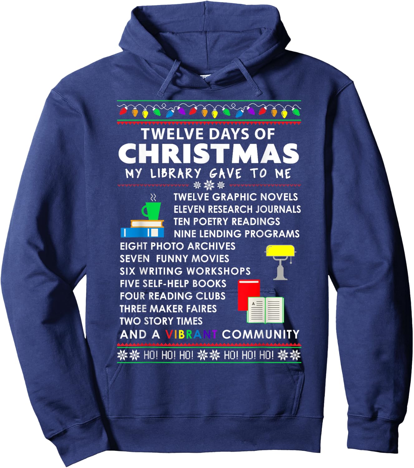 Librarian Christmas 12 Days of Christmas Library Song Hoodie - Hoodie | Navy
