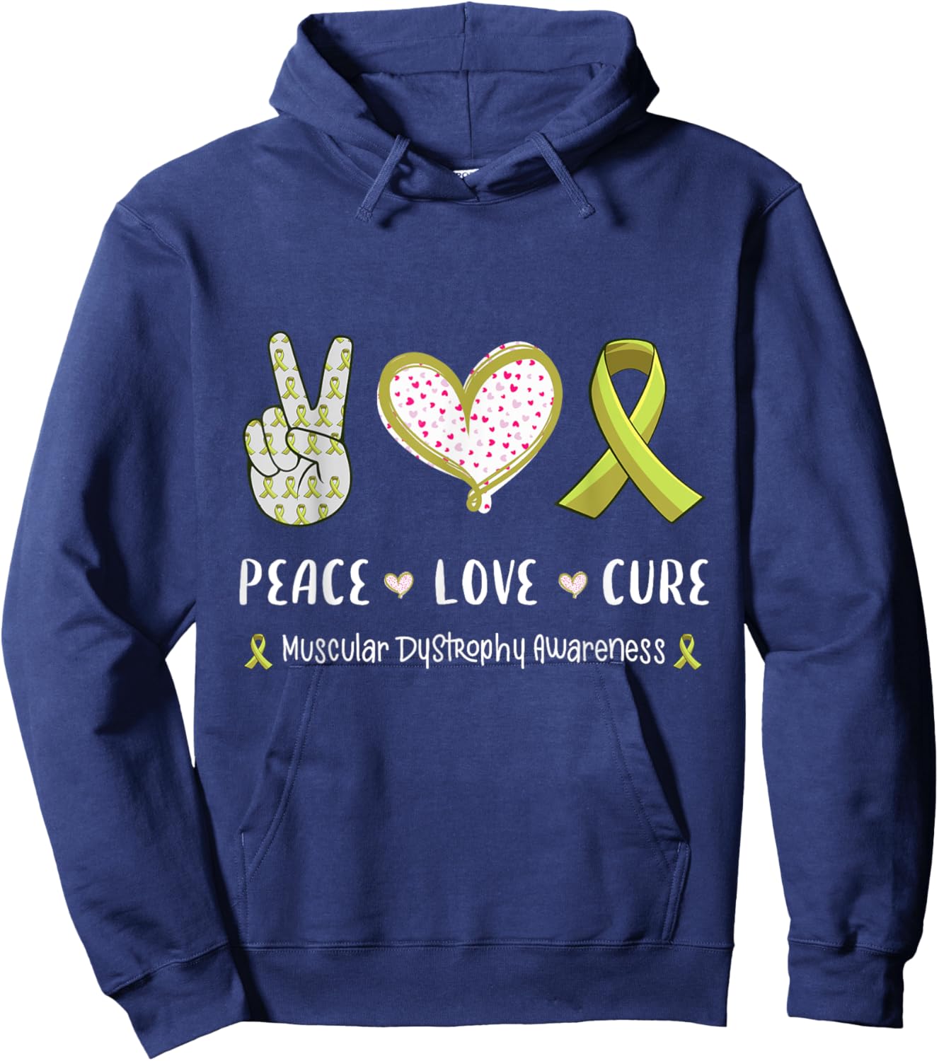 Peace Love cure Muscular dystrophy MD awareness men women Hoodie - Hoodie | Navy