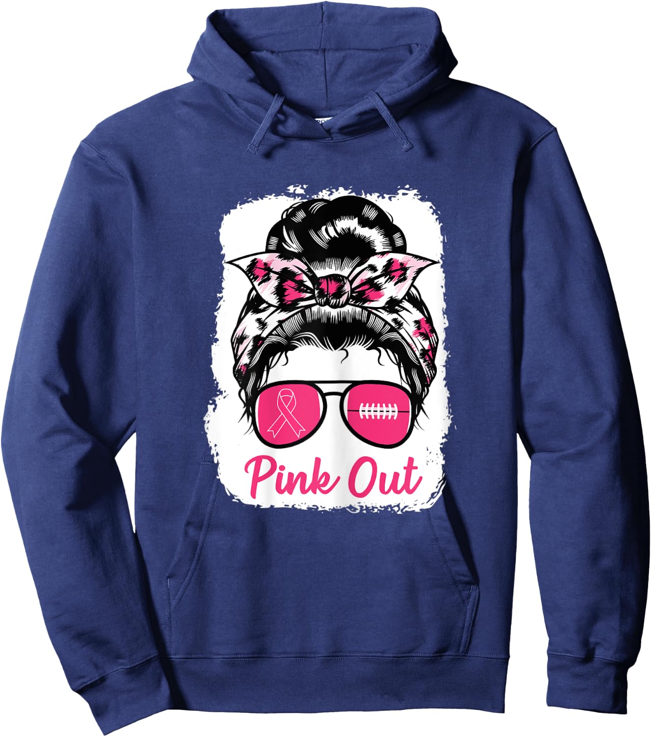 Pink Out Bleached Football Mom Breast Cancer Awareness Girls Hoodie - Hoodie | Navy