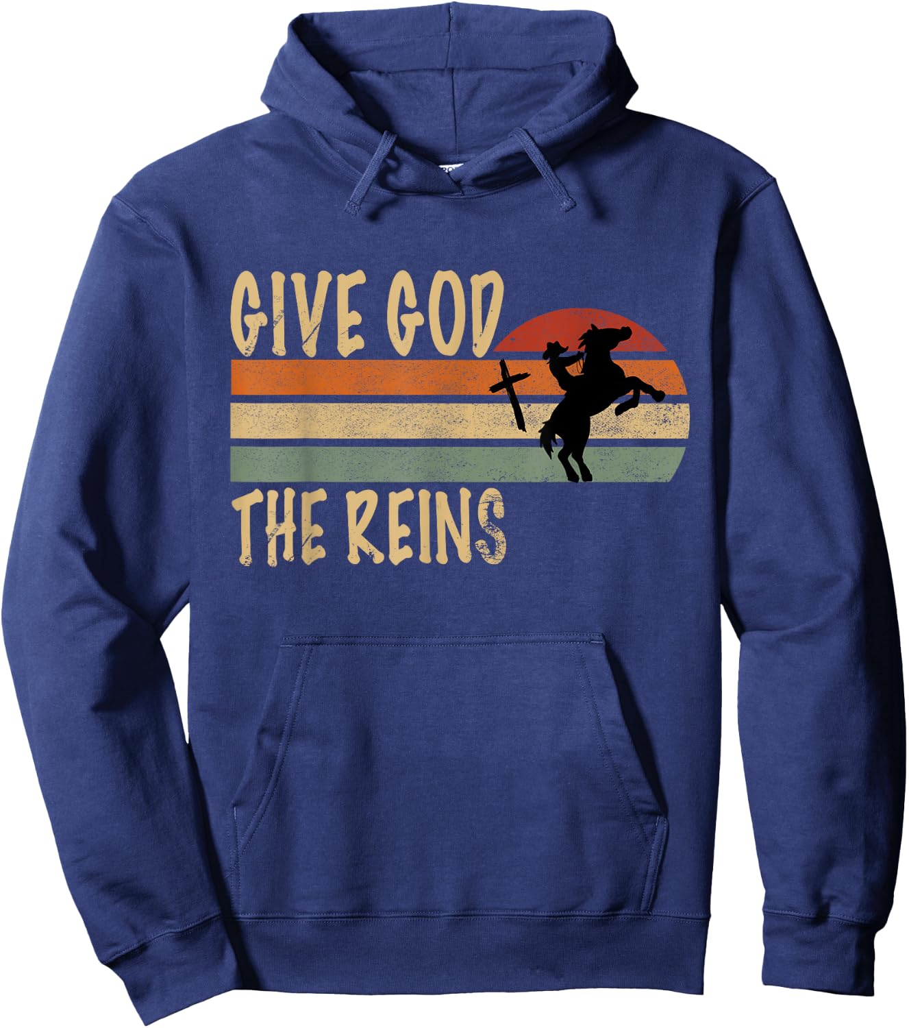 Give God The Reins Cowboy Horse Riding Christian Hoodie - Hoodie | Navy