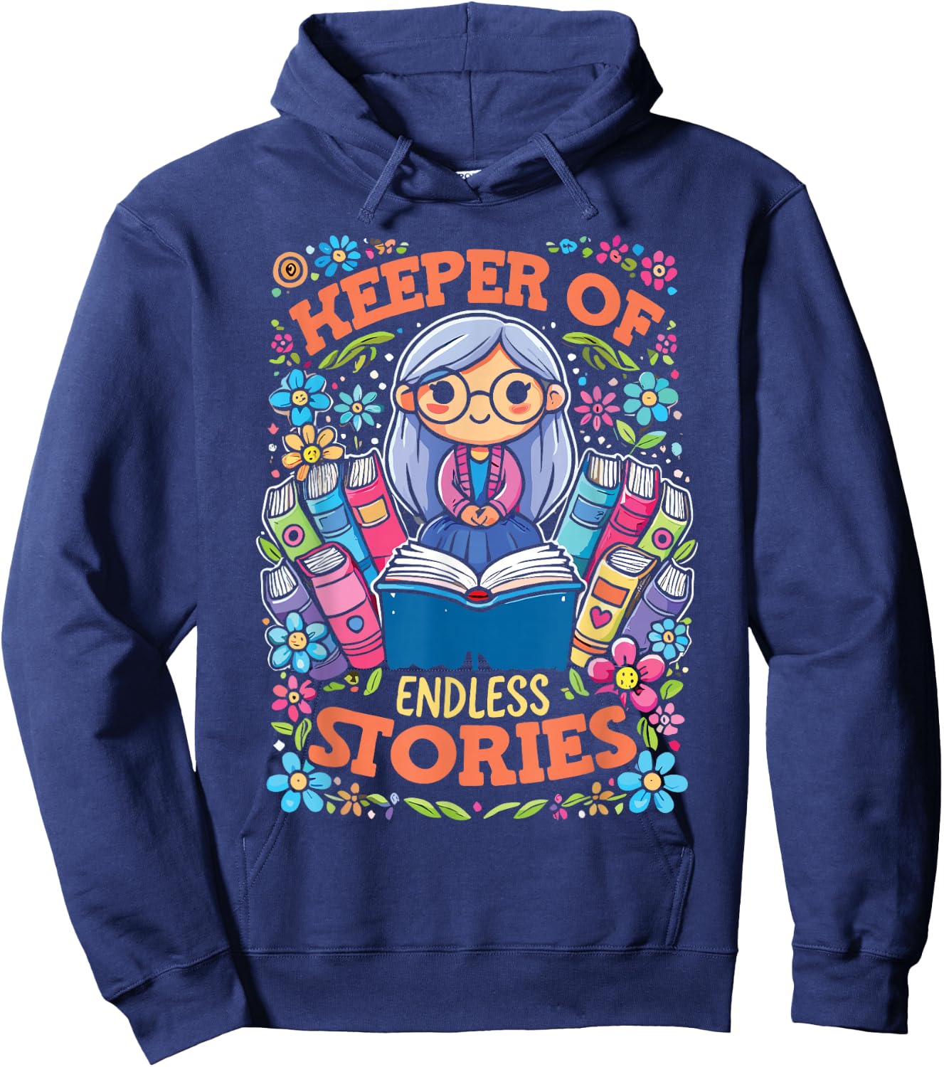 Keeper Of Endless Stories | Librarian Reader Bookworm Hoodie - Hoodie | Navy