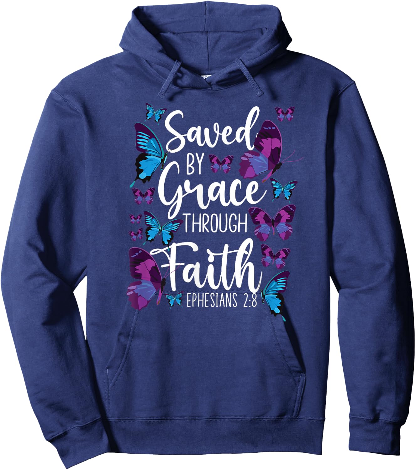 Christian Bible Verse Quote Butterfly Ephesians 2:8 Hoodie - Hoodie | Navy