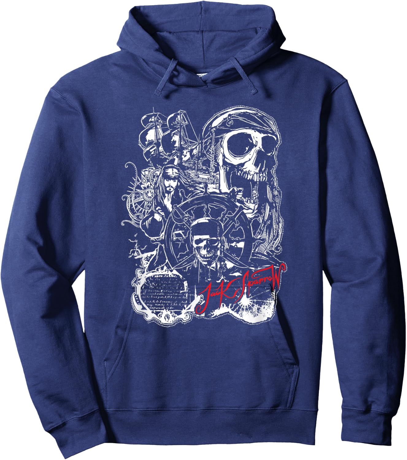 Disney Pirates of The Caribbean Jack Sparrow White Outline Hoodie - Hoodie | Navy