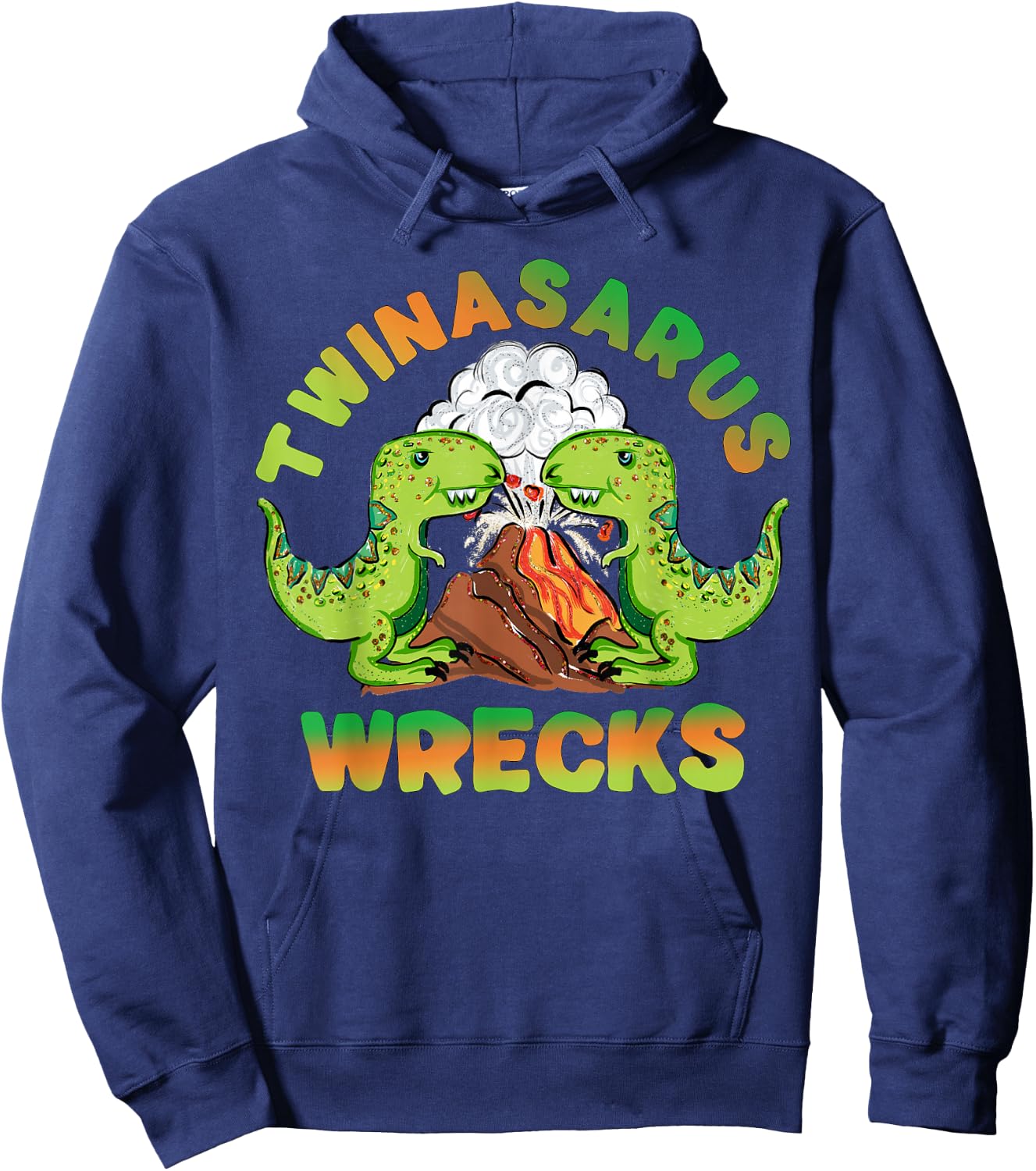 Twin Brothers Dinosaur Twinasaurus Wrecks T-Rex Volcano Hoodie - Hoodie | Navy